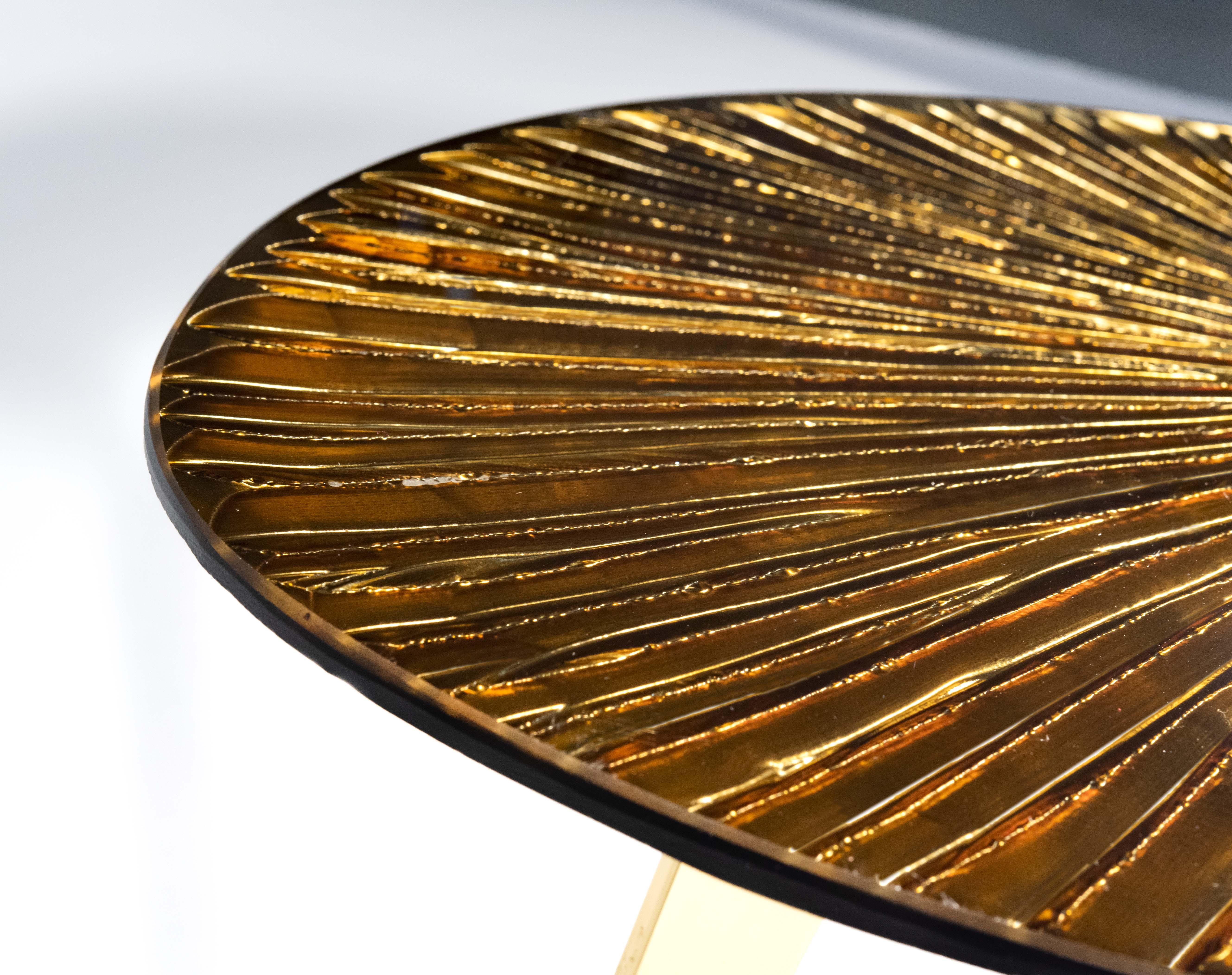 Italian Contemporary 'Ambra' Coffee Table Amber Cristal and Brass by Ghirò Studio For Sale
