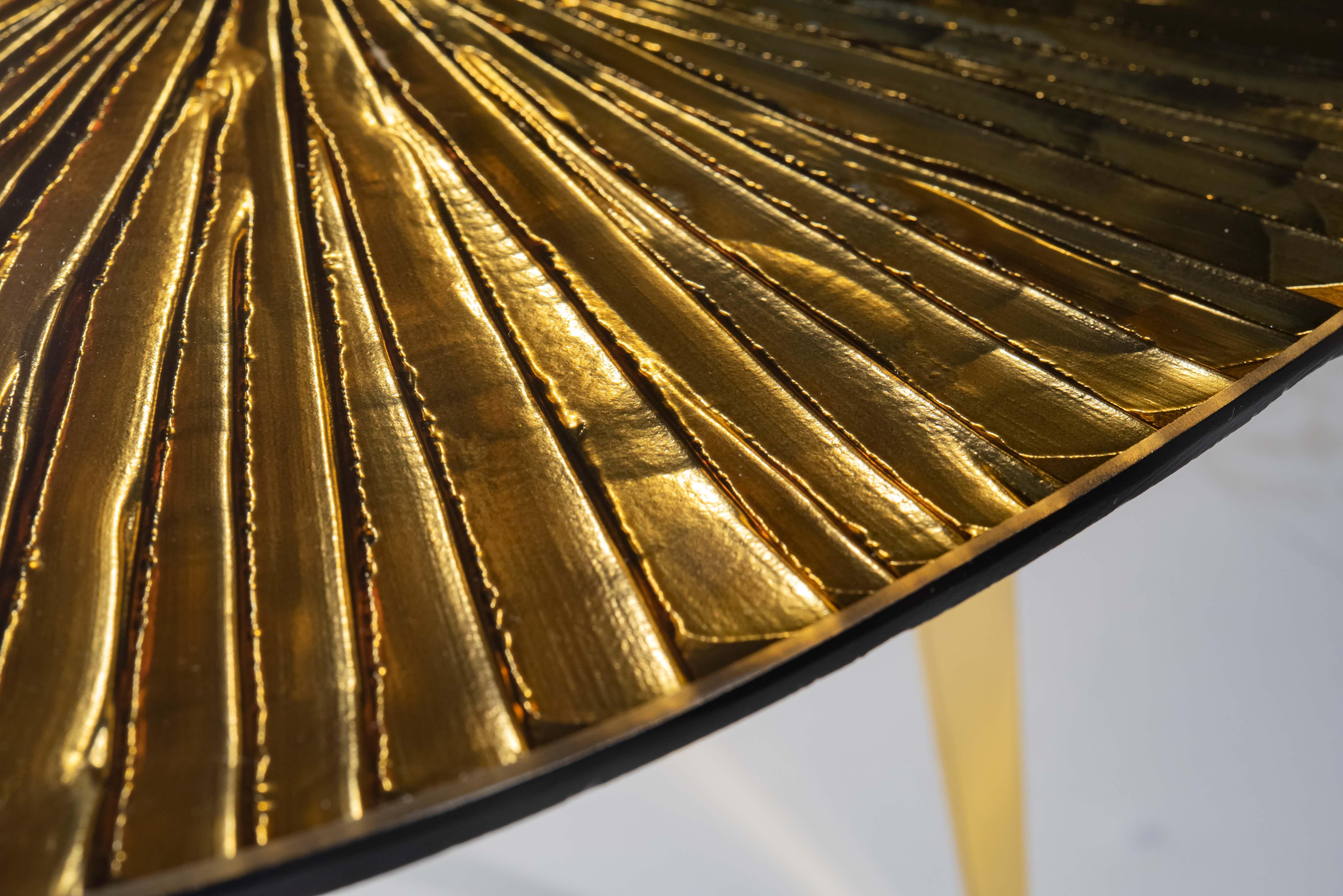 Hand-Carved Contemporary 'Ambra' Coffee Table Amber Cristal and Brass by Ghirò Studio For Sale