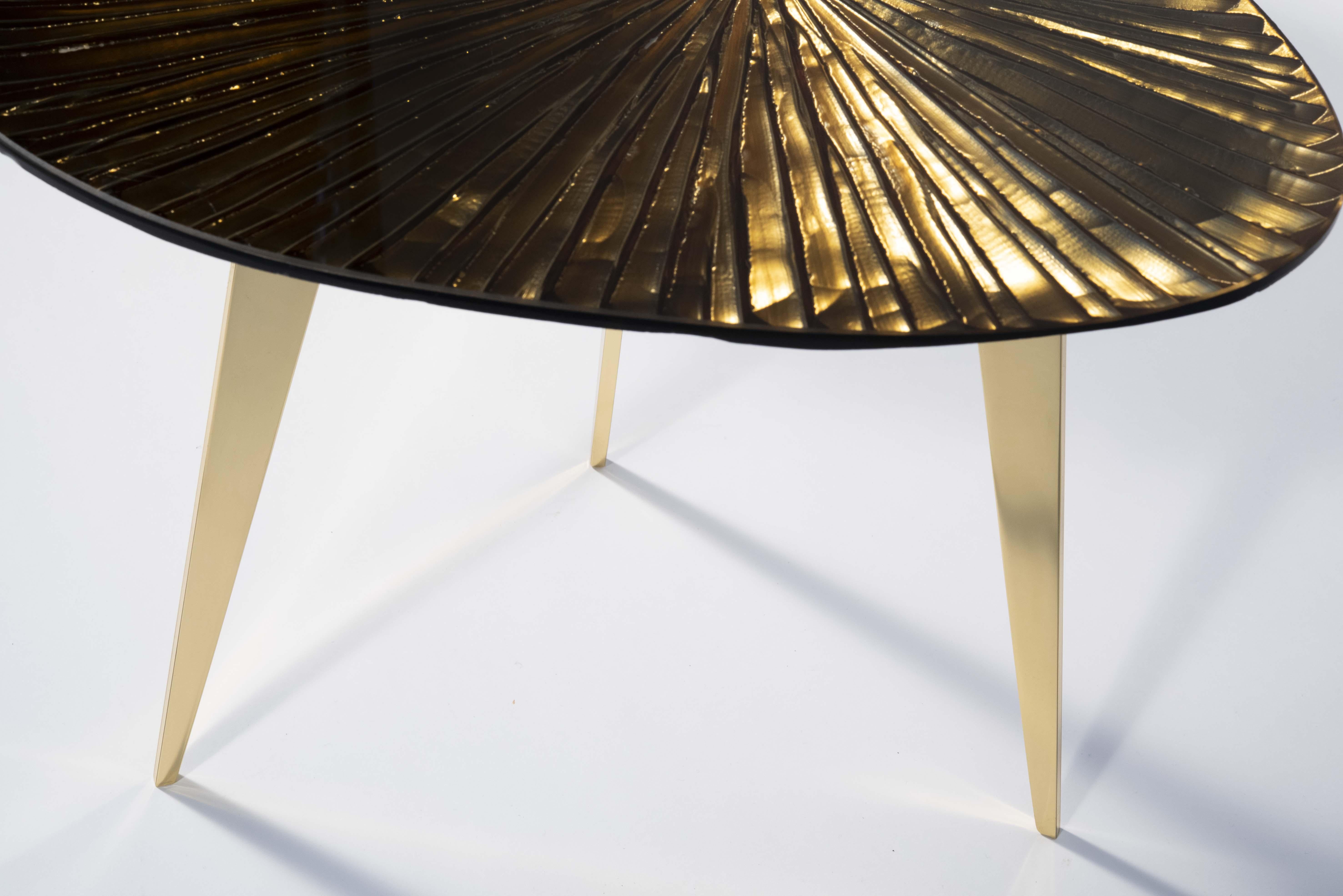 Contemporary 'Ambra' Coffee Table Amber Cristal and Brass by Ghirò Studio For Sale 2