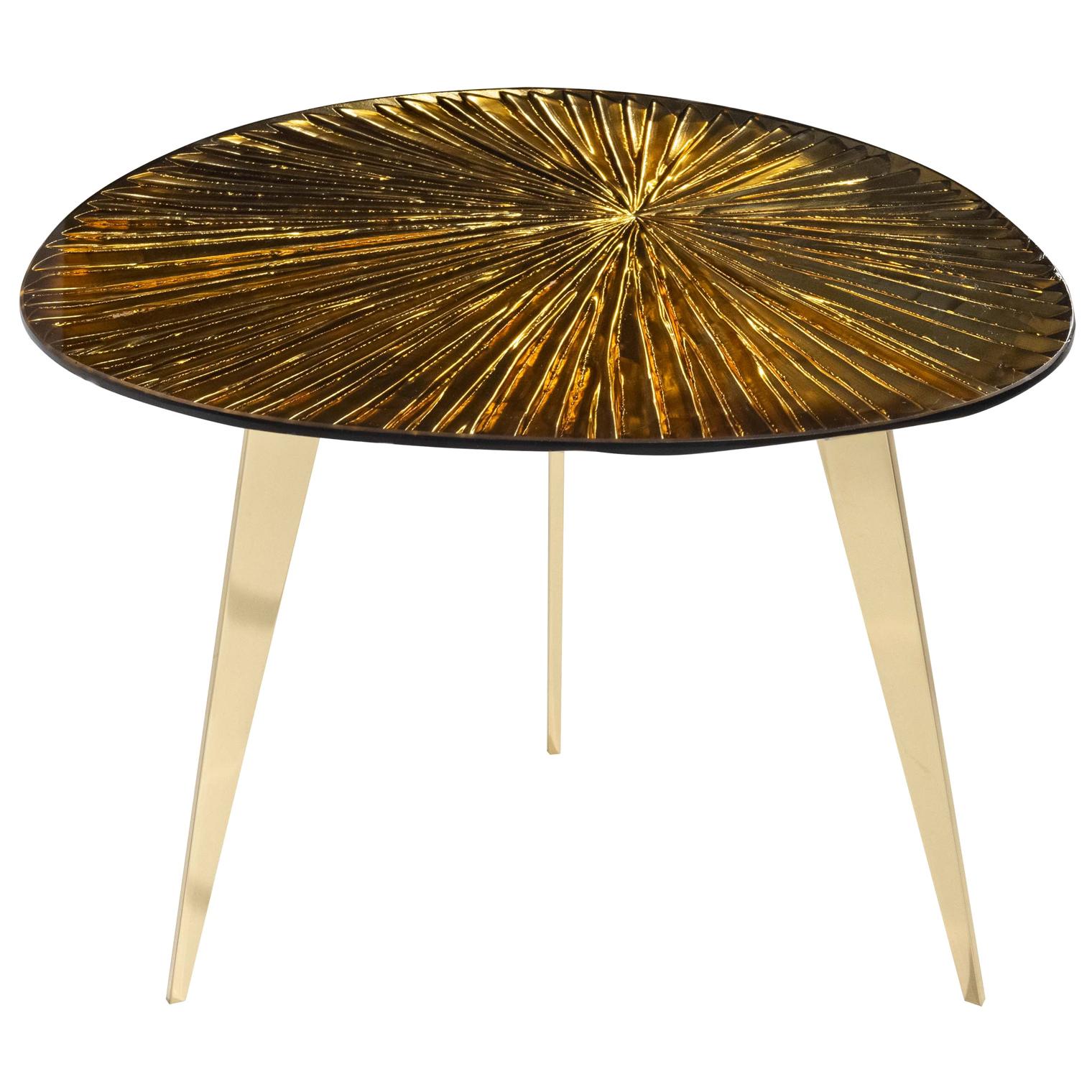 Contemporary 'Ambra' Coffee Table Amber Cristal and Brass by Ghirò Studio
