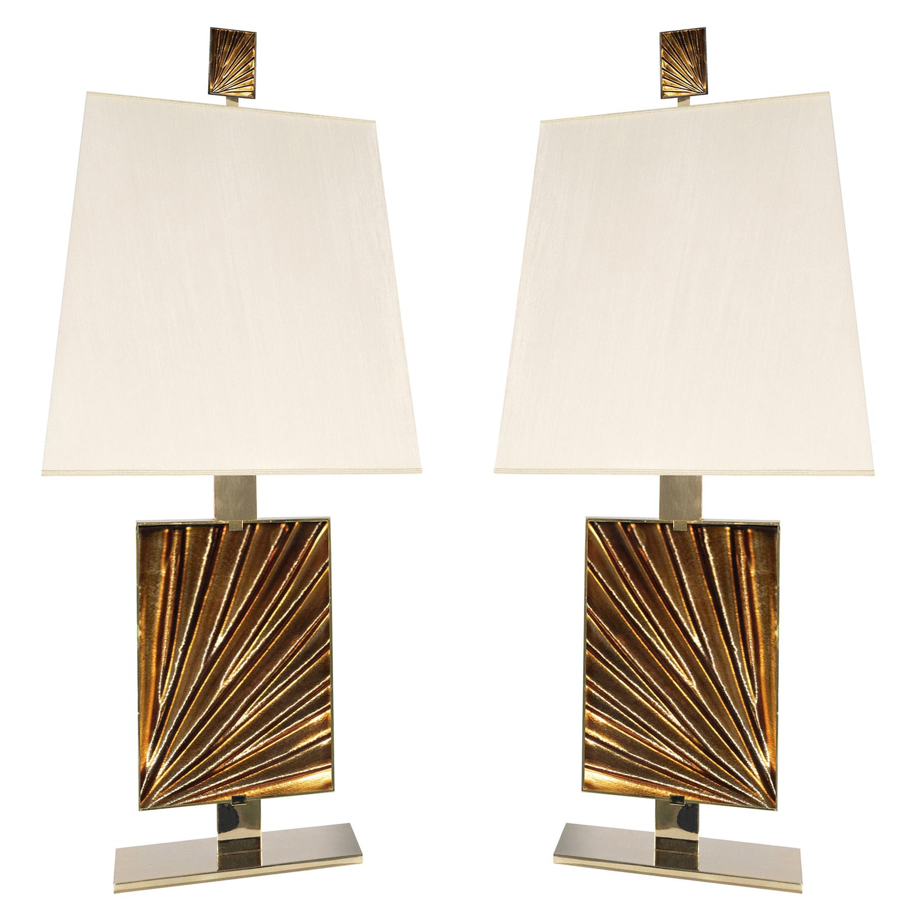Contemporary by Ghirò Studio 'Ambra' Set of Two Table Lamps Crystal and 24ktGold