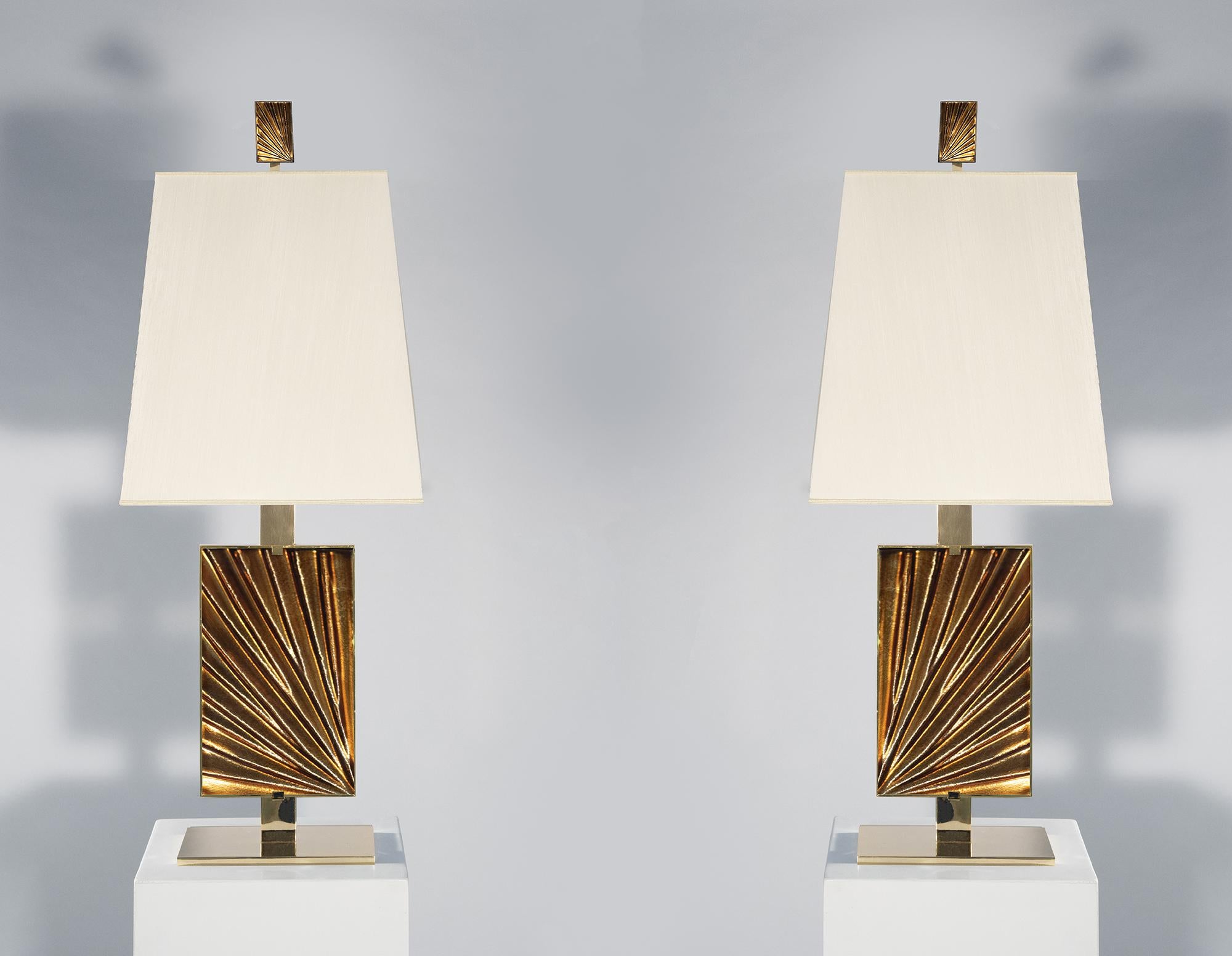 Contemporary 'Ambra' Table Lamp Amber Crystal, Brass and Gold by Ghirò Studio In New Condition For Sale In Pieve Emanuele, Milano