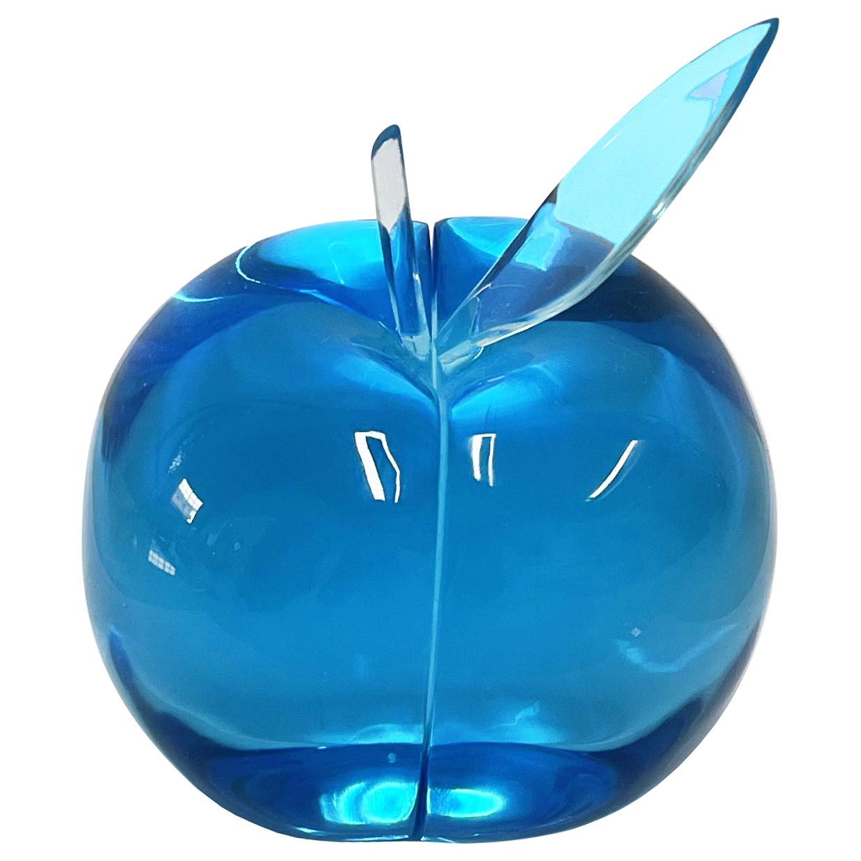 Contemporary 'Apple' Sculpture Blue Crystal Handcrafted in Italy by Ghirò Studio