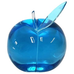Contemporary by Ghirò Studio 'Apple' Sculpture Blue Crystal Handcrafted in Italy