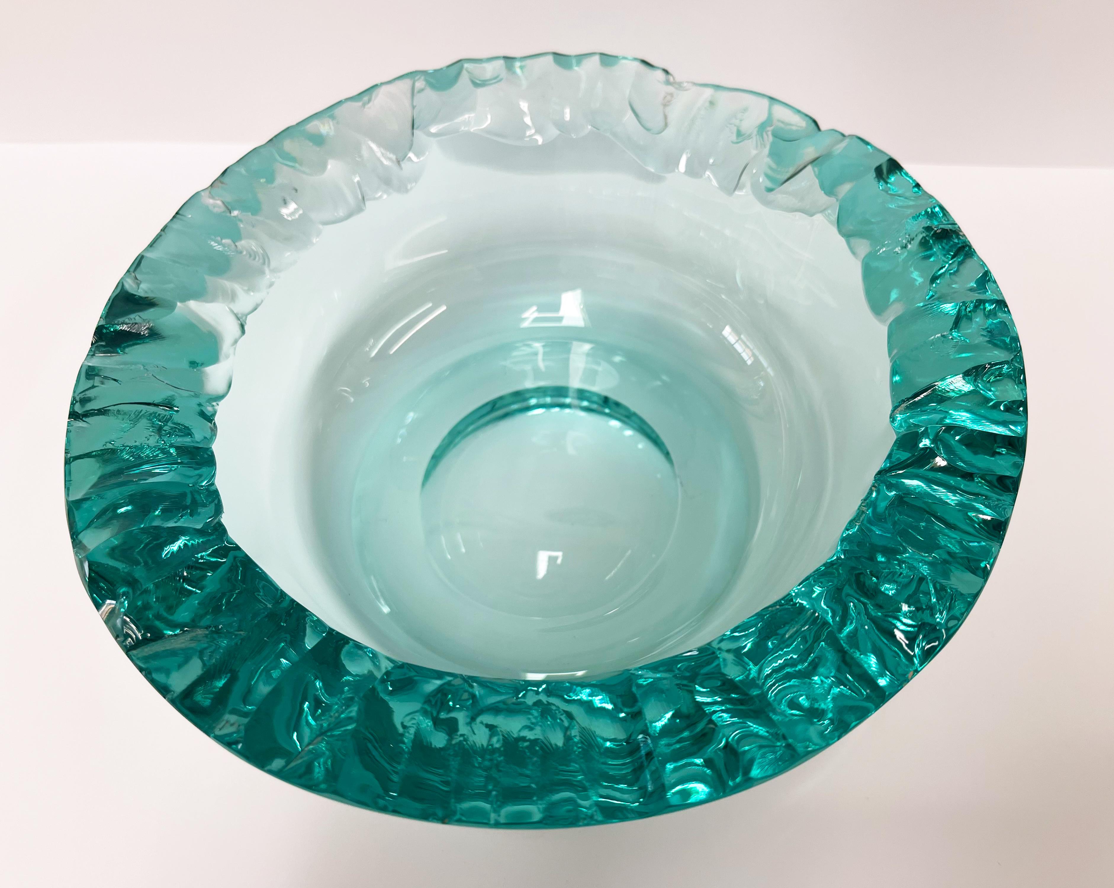 Modern Contemporary Artistic Bowl Hand Crafted Aquamarine Crystal by Ghirò Studio For Sale