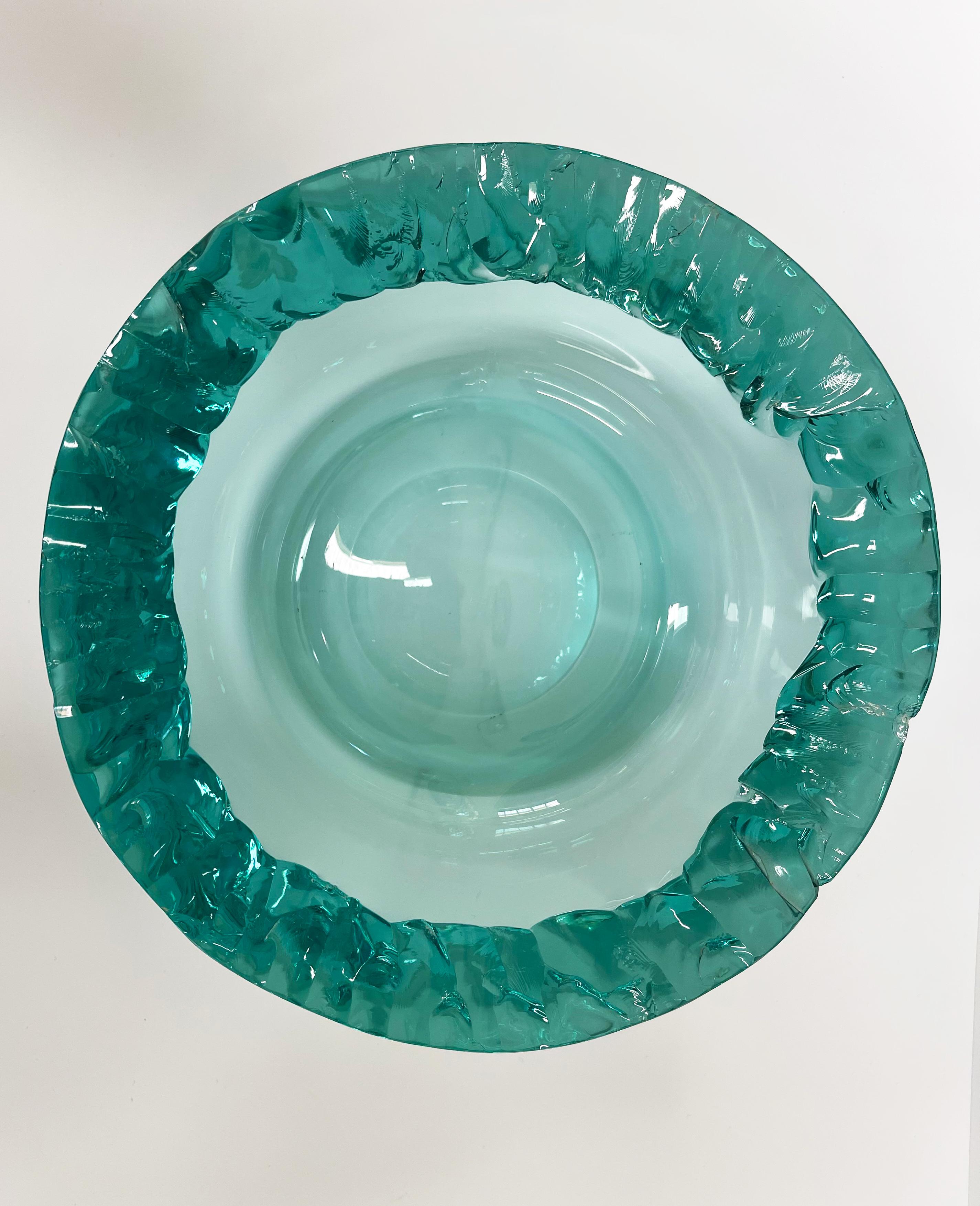 Contemporary Artistic Bowl Hand Crafted Aquamarine Crystal by Ghirò Studio In New Condition For Sale In Pieve Emanuele, Milano