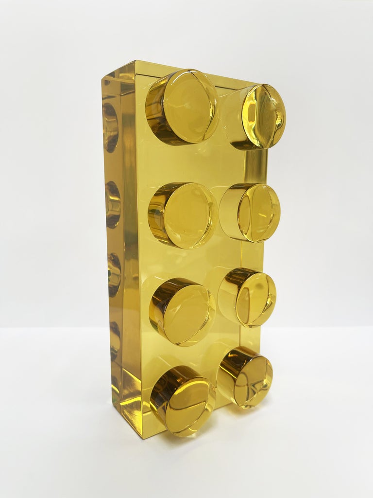 Modern Contemporary 'Brick' Sculpture Hand Crafted Amber Crystal by Ghirò Studio For Sale