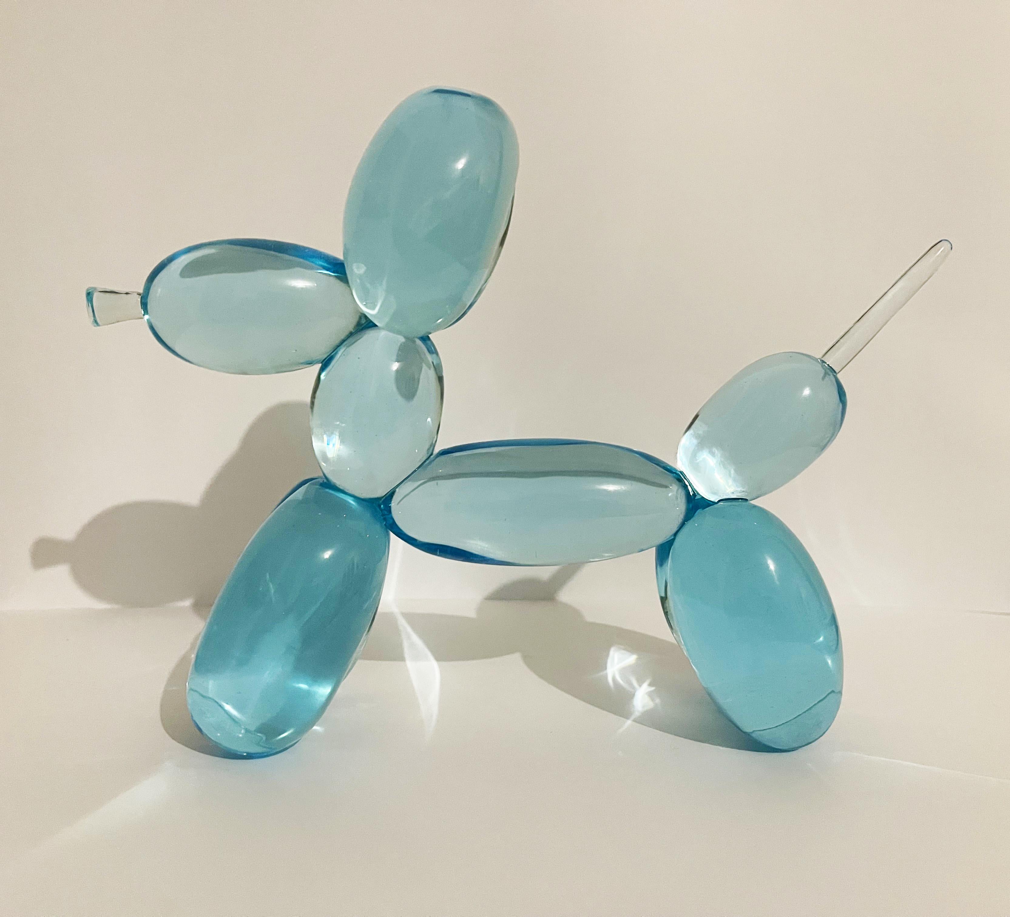 Modern Contemporary 'Dog' Handmade Light Blue Crystal Sculpture by Ghirò Studio
