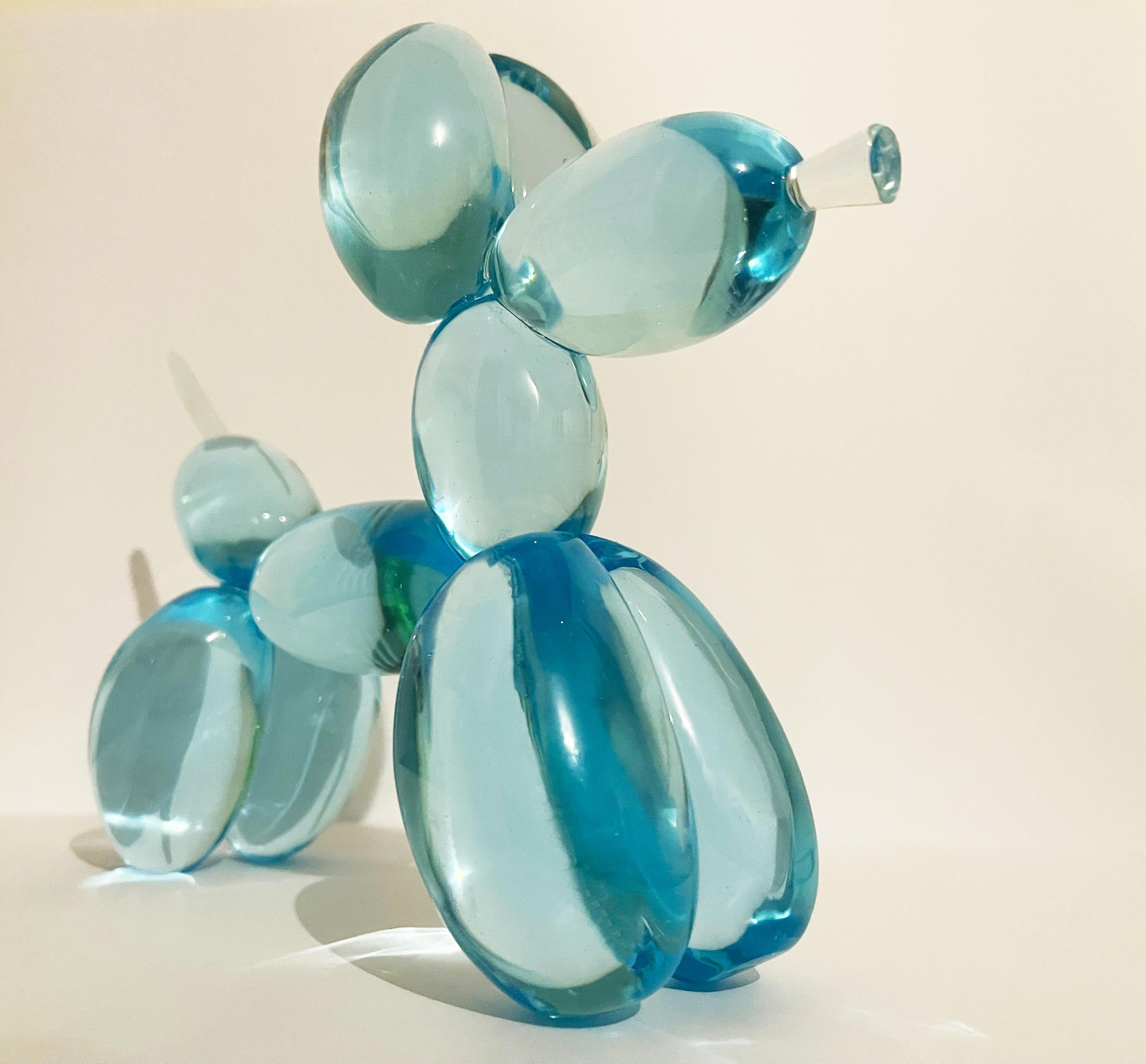 Glass Contemporary 'Dog' Handmade Light Blue Crystal Sculpture by Ghirò Studio