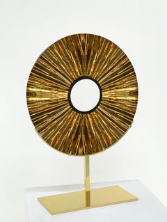 Contemporary 'Eye' Sculpture Amber Glass, Brass and 24 Kt Gold by Ghirò Studio