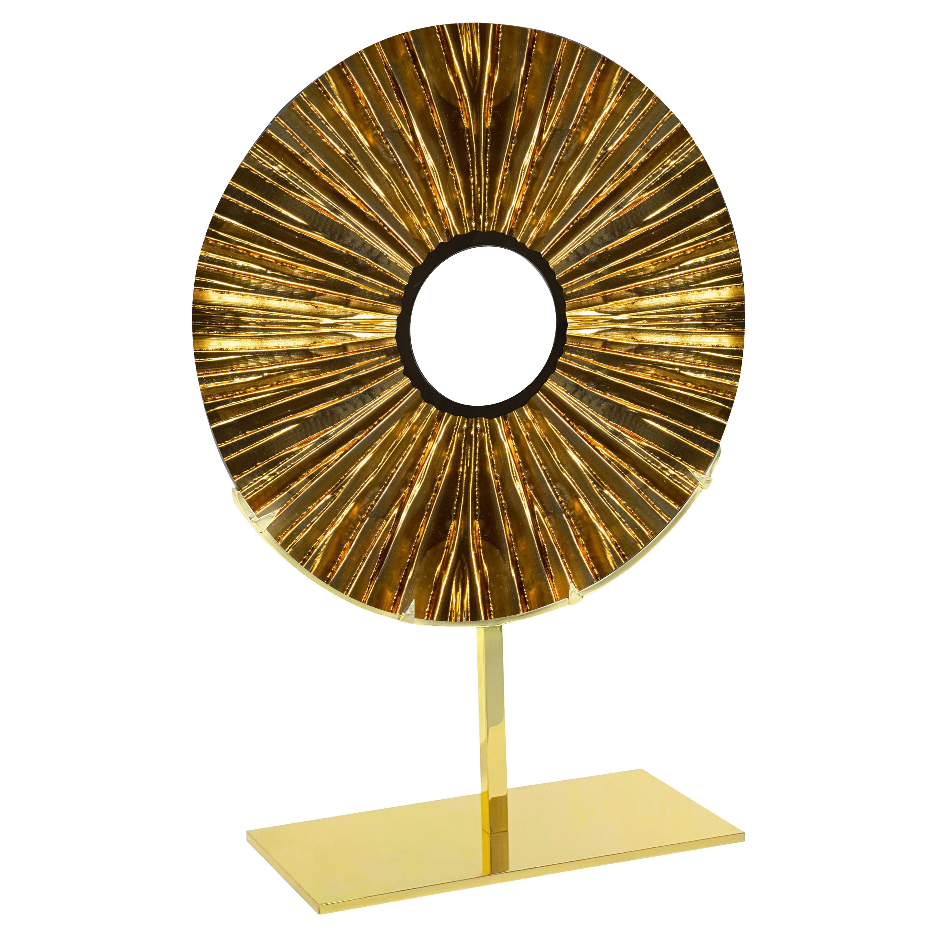 Contemporary by Ghirò Studio 'Eye' Sculpture Amber Glass, Brass and 24 Kt Gold