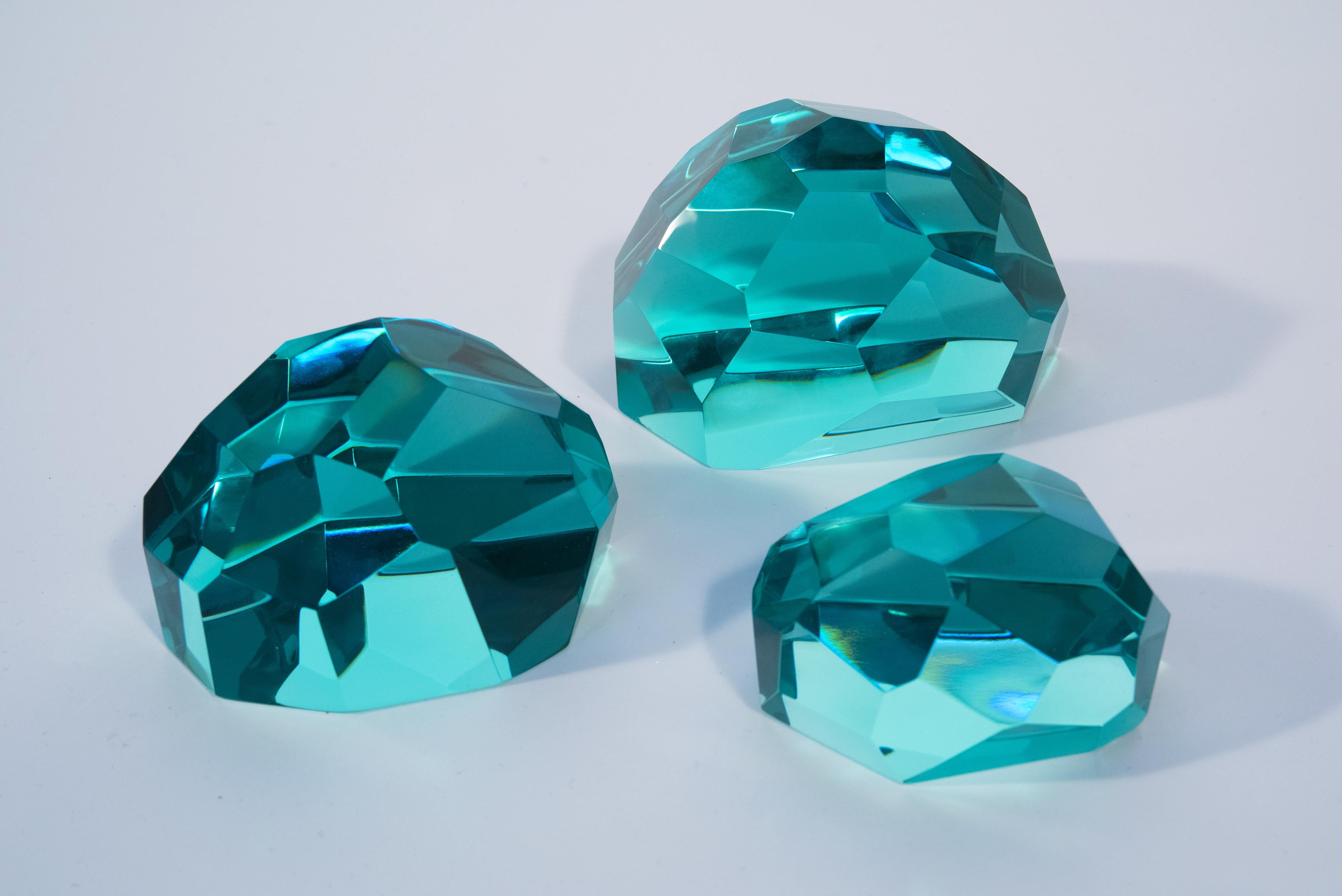 Italian Contemporary 'Gems' Set of Three Crystal Sculptures Aquamarine by Ghirò Studio For Sale