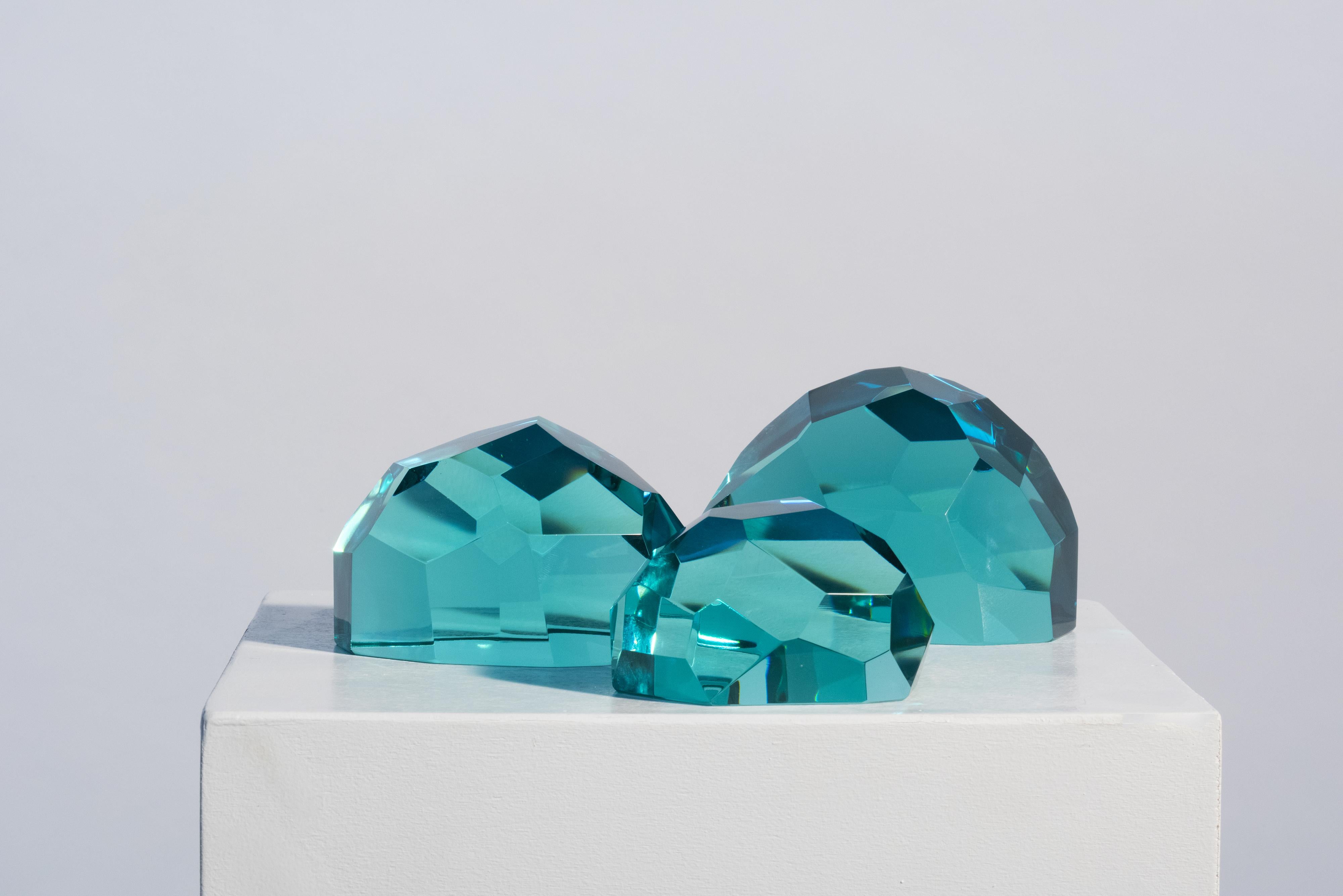 Contemporary 'Gems' Set of Three Crystal Sculptures Aquamarine by Ghirò Studio For Sale 1