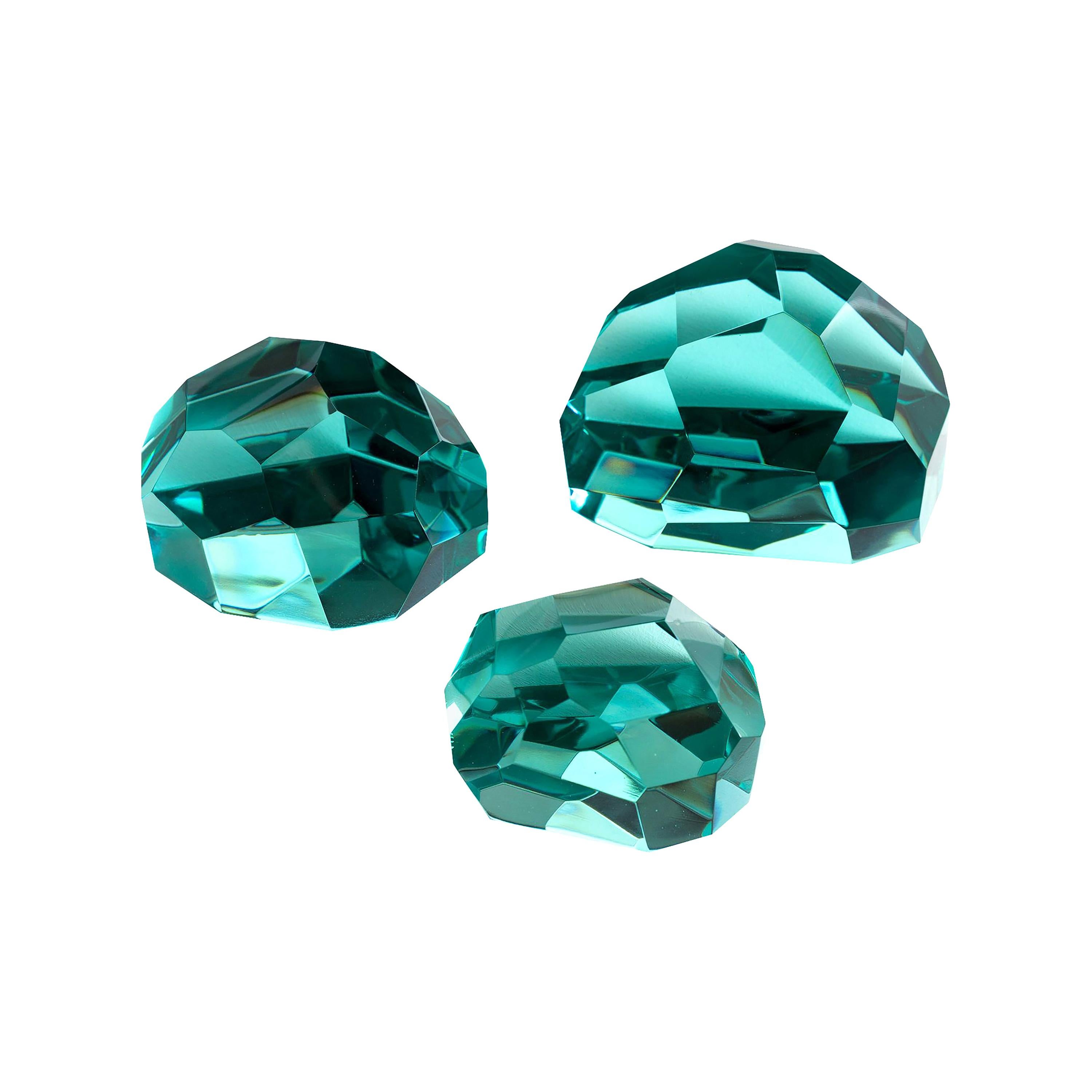 Contemporary 'Gems' Set of Three Crystal Sculptures Aquamarine by Ghirò Studio