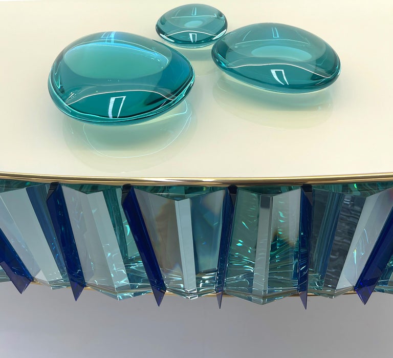 Modern Contemporary 'Gocce' Set of Three Sculptures Aquamarine Crystal by Ghirò Studio For Sale