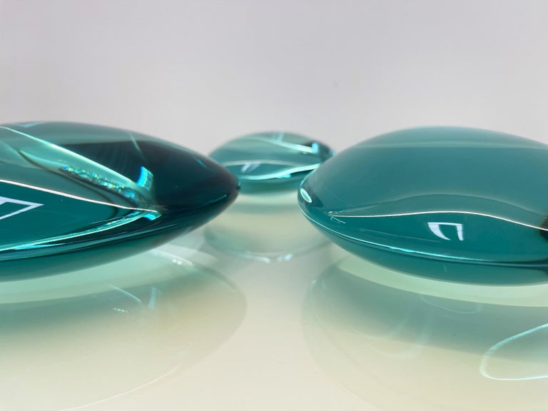 Glass Contemporary 'Gocce' Set of Three Sculptures Aquamarine Crystal by Ghirò Studio For Sale