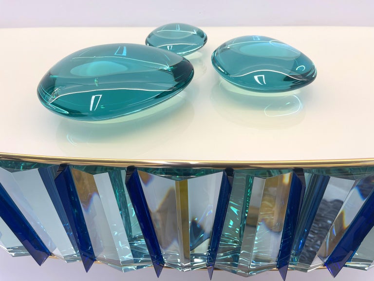 Contemporary 'Gocce' Set of Three Sculptures Aquamarine Crystal by Ghirò Studio For Sale 1
