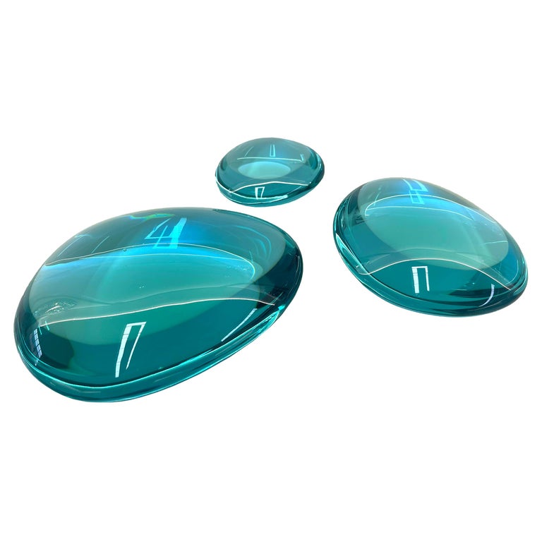 Contemporary 'Gocce' Set of Three Sculptures Aquamarine Crystal by Ghirò Studio For Sale