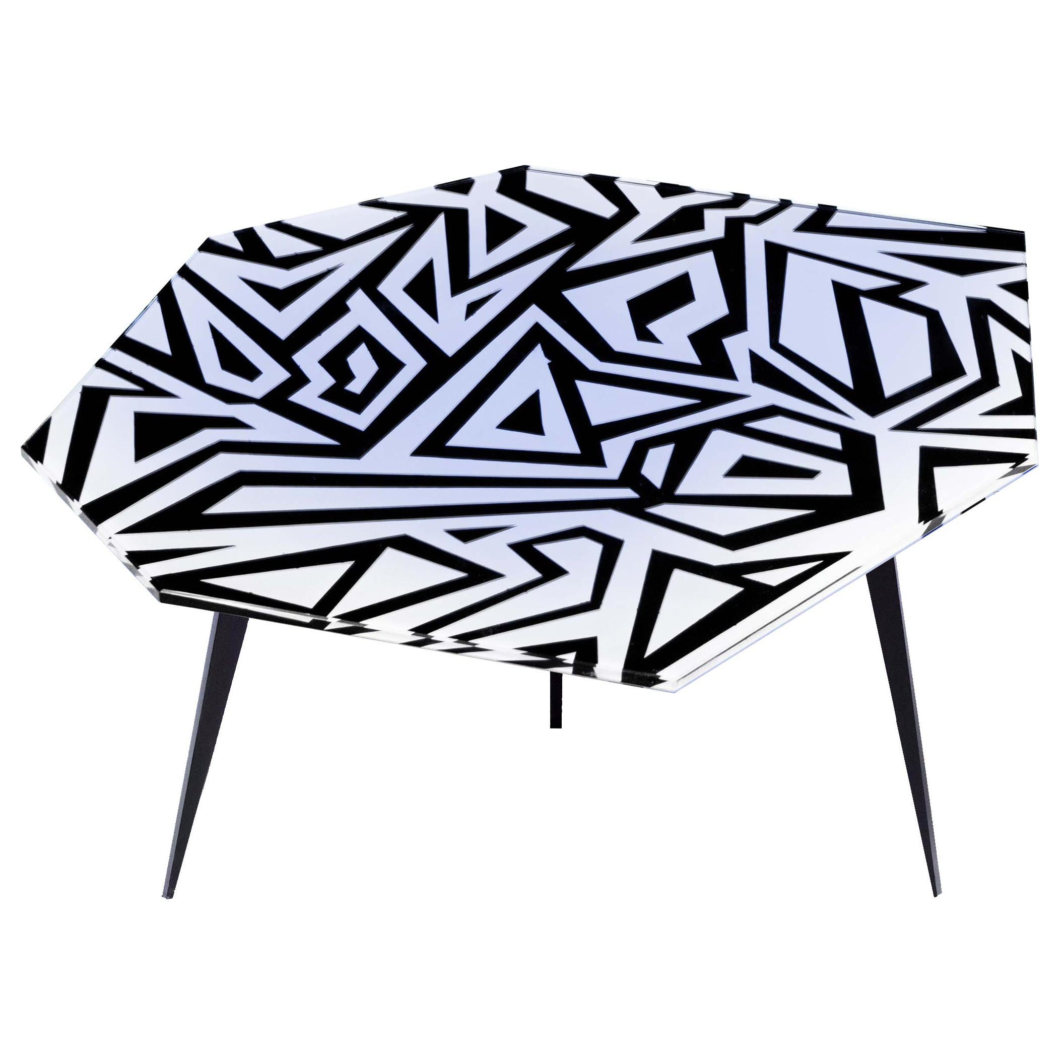 Table basse contemporaine Graffito en cristal et laiton noir de Ghir Studio en vente