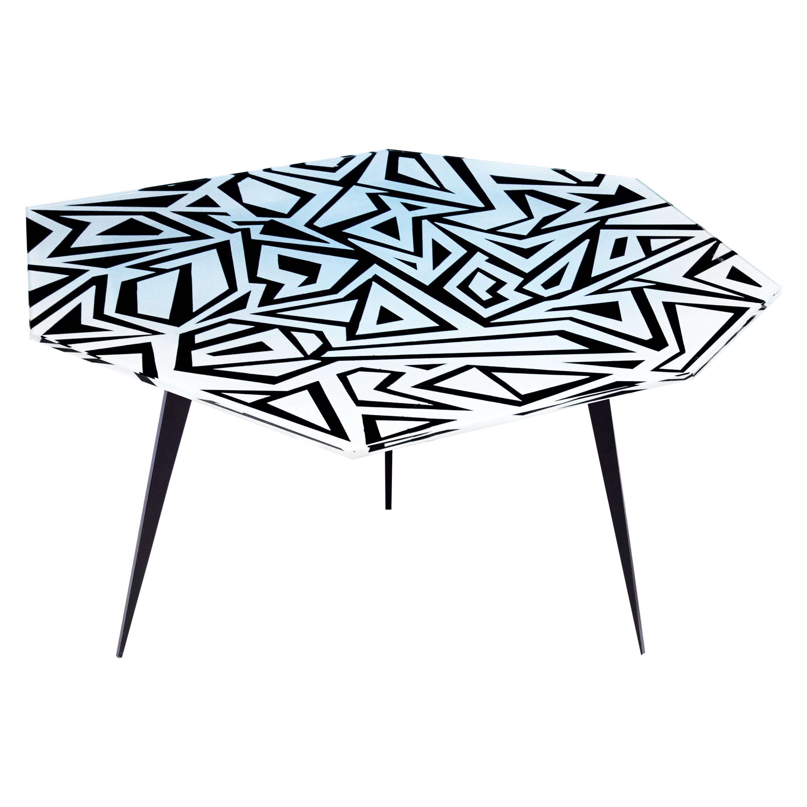 Table basse contemporaine Graffito en cristal et laiton noir de Ghir Studio en vente