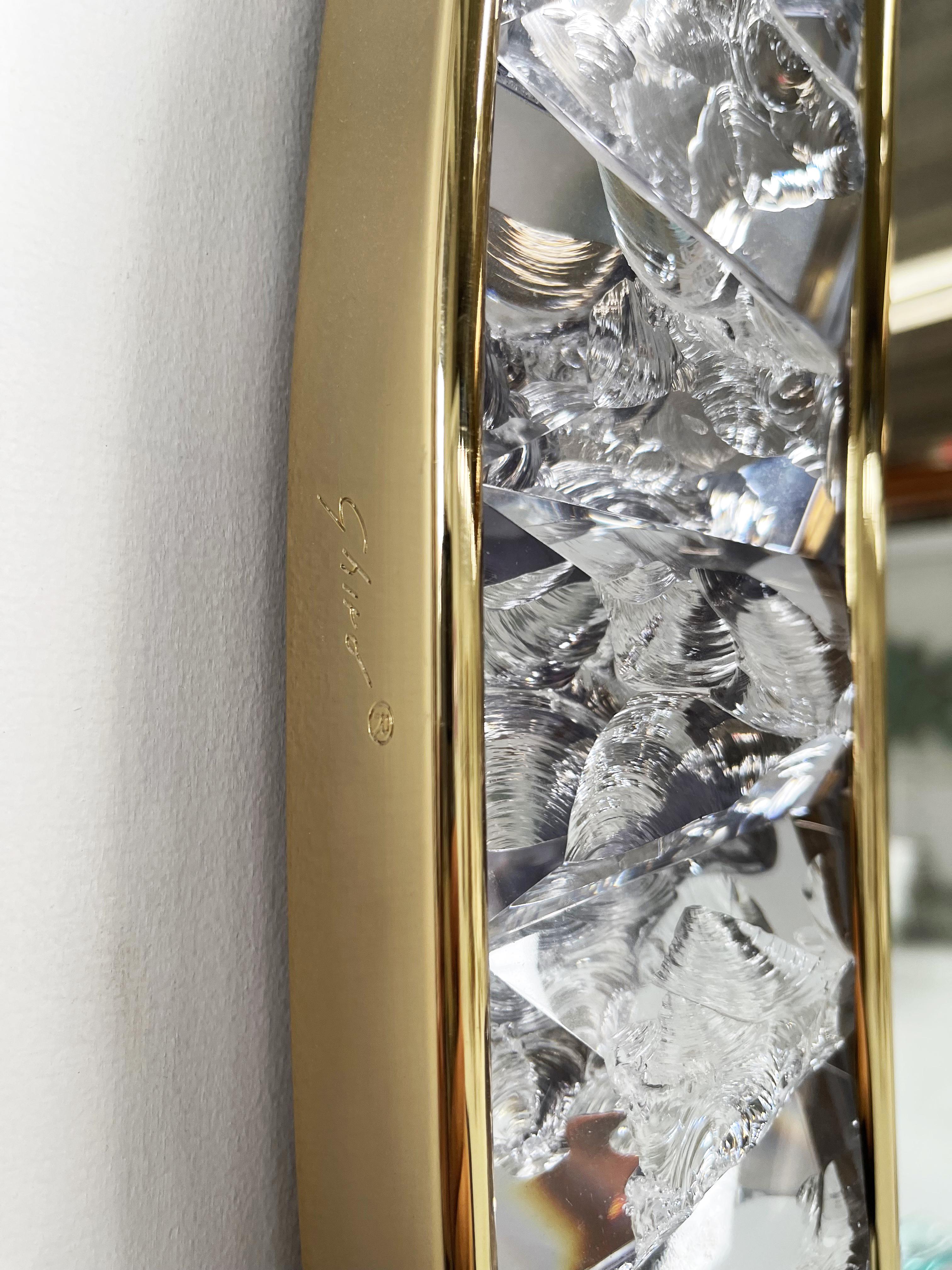 italien Miroir martel contemporain fait à la main en cristal, laiton et or 24 carats par Ghir Studio en vente