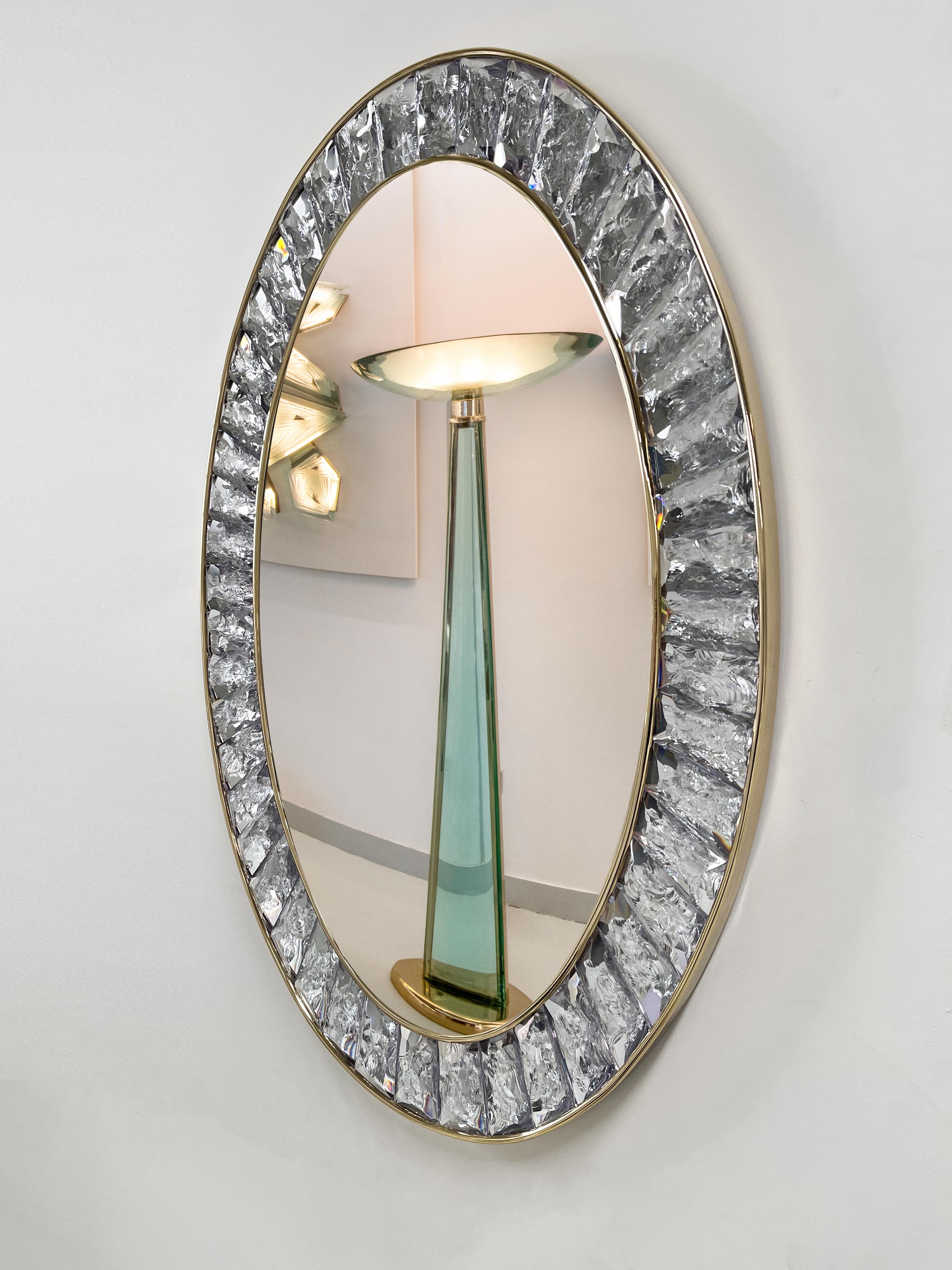 Contemporary Martelè Mirror Handmade Crystal, Brass and 24ktGold by Ghirò Studio For Sale 1