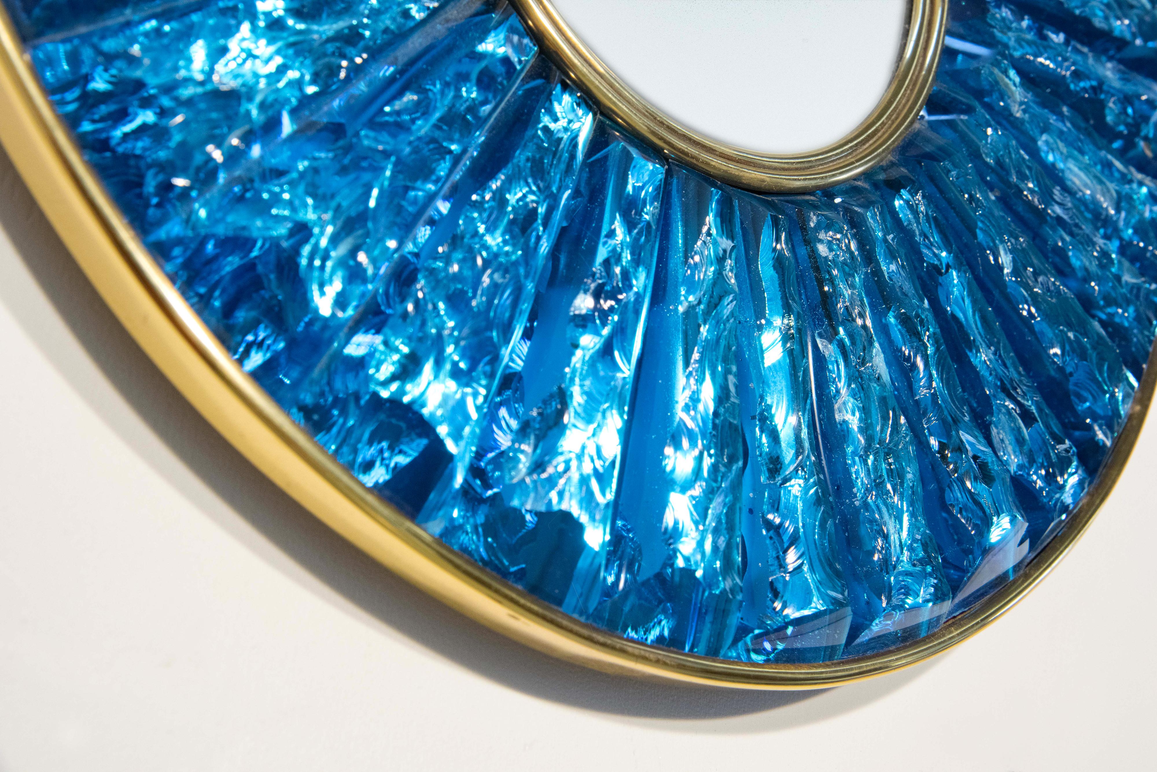 Hand-Crafted Contemporary by Ghirò Studio 'Mini Martelè' Blue Crystal, Brass and 24 Kt Gold  For Sale