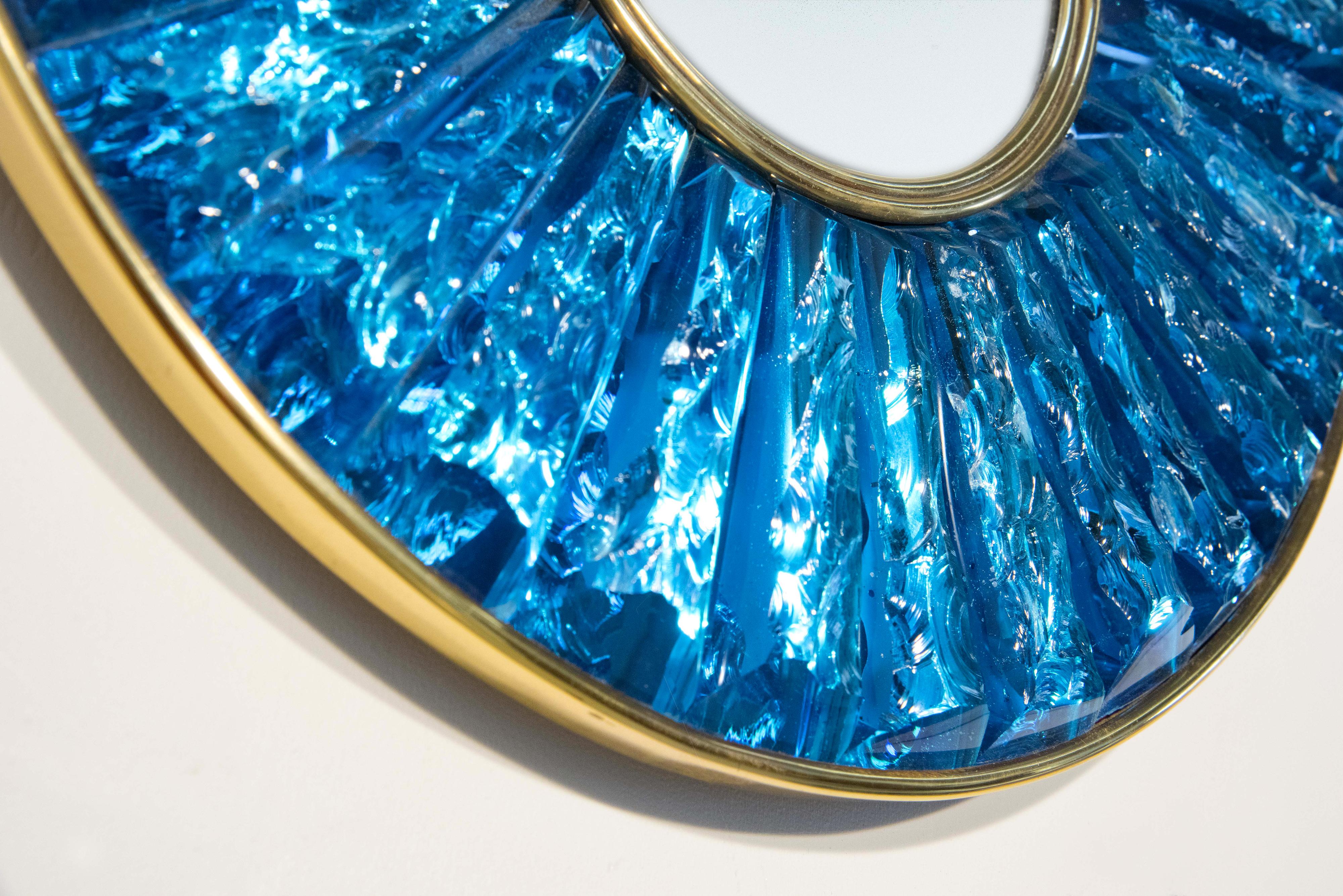 Hand-Crafted Contemporary by Ghirò Studio 'Mini Martelè' Blue Crystal, Brass and 24 Kt Gold For Sale
