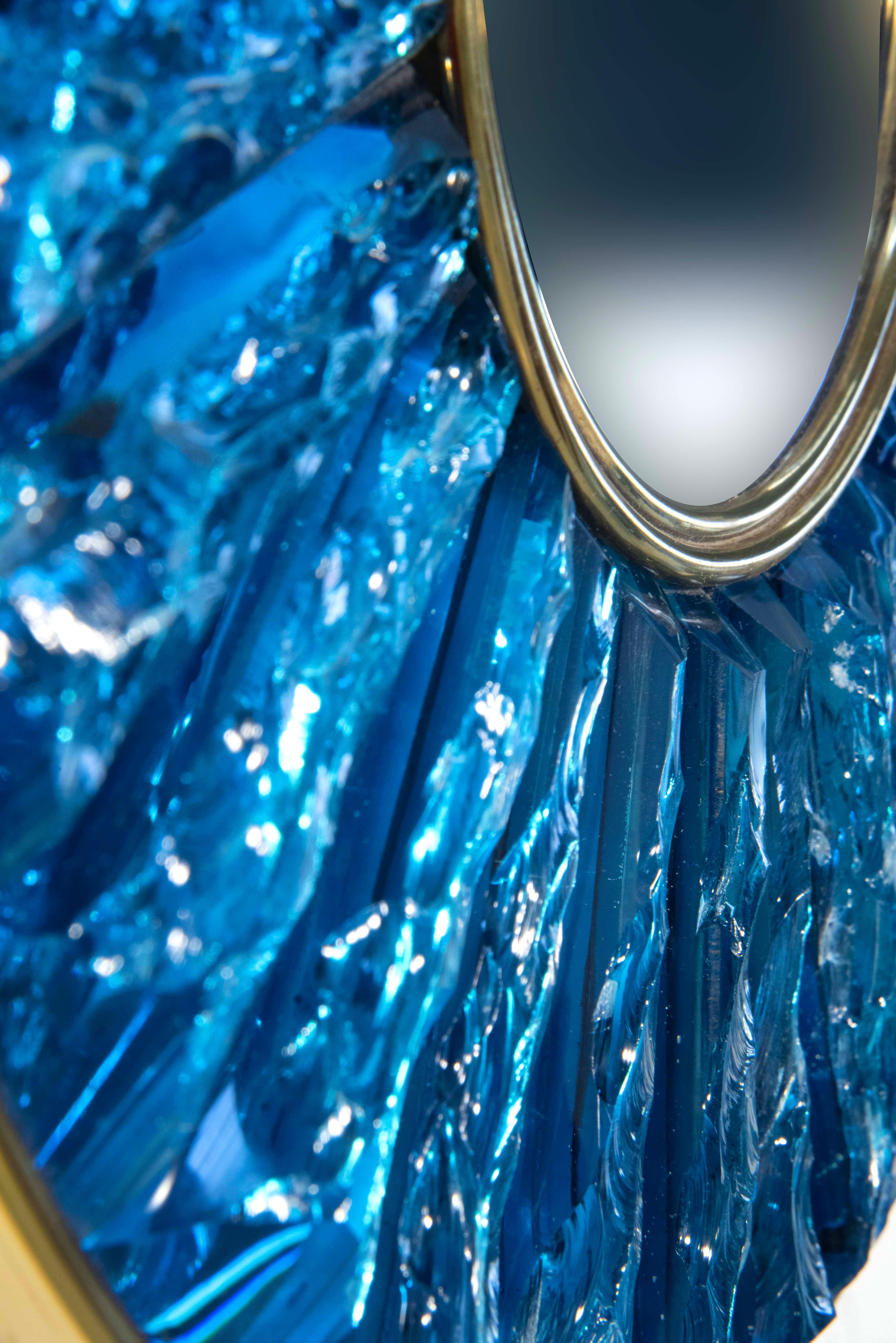 XXIe siècle et contemporain Contemporary by Ghirò Studio 'Mini Martelè' Cristal bleu, laiton et or 24 carats  en vente