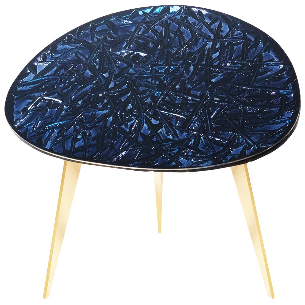 Contemporary by Ghirò Studio 'Notte' Coffee Table Blue Silver Crystal and Brass