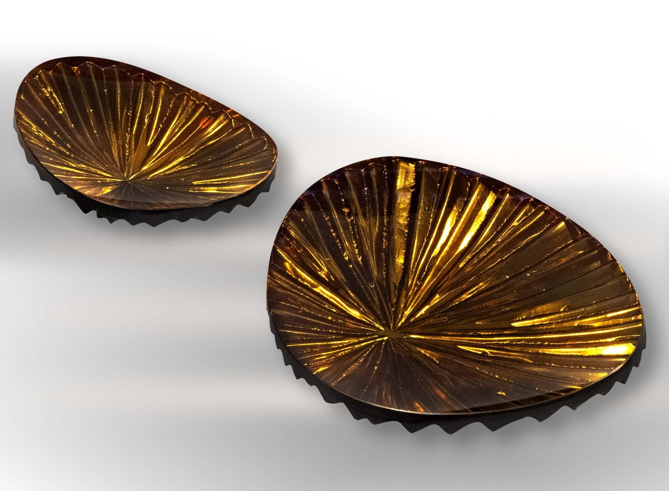 Italian Contemporary by Ghirò Studio 'Oasi' Crystal Bowl Amber and Gold Big Size For Sale