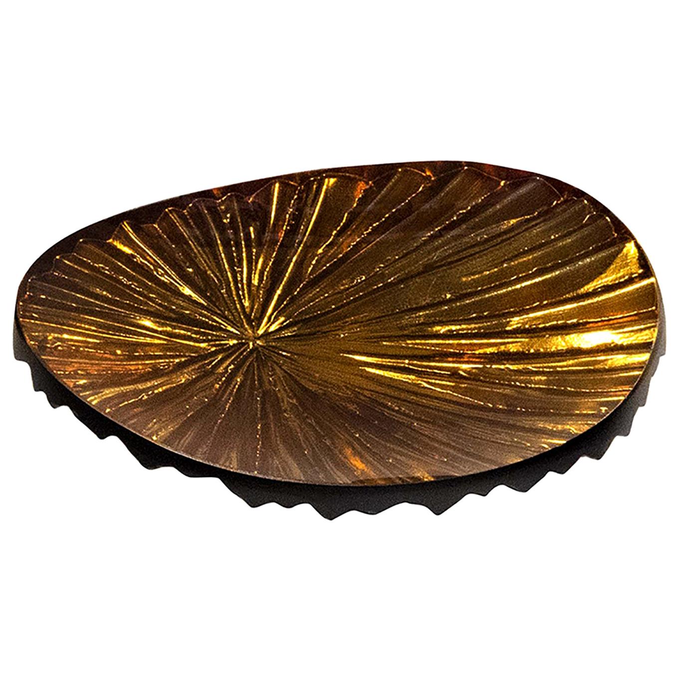 Contemporary by Ghirò Studio 'Oasi' Crystal Bowl Amber and Gold Big Size