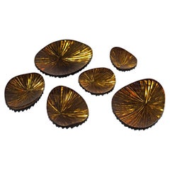 Contemporary 'Oasi' Set of Six Crystal Bowls Amber and Gold by Ghirò Studio