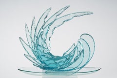 Contemporary 'Wave' Crystal Sculpture Aquamarine Handcrafted by Ghirò Studio