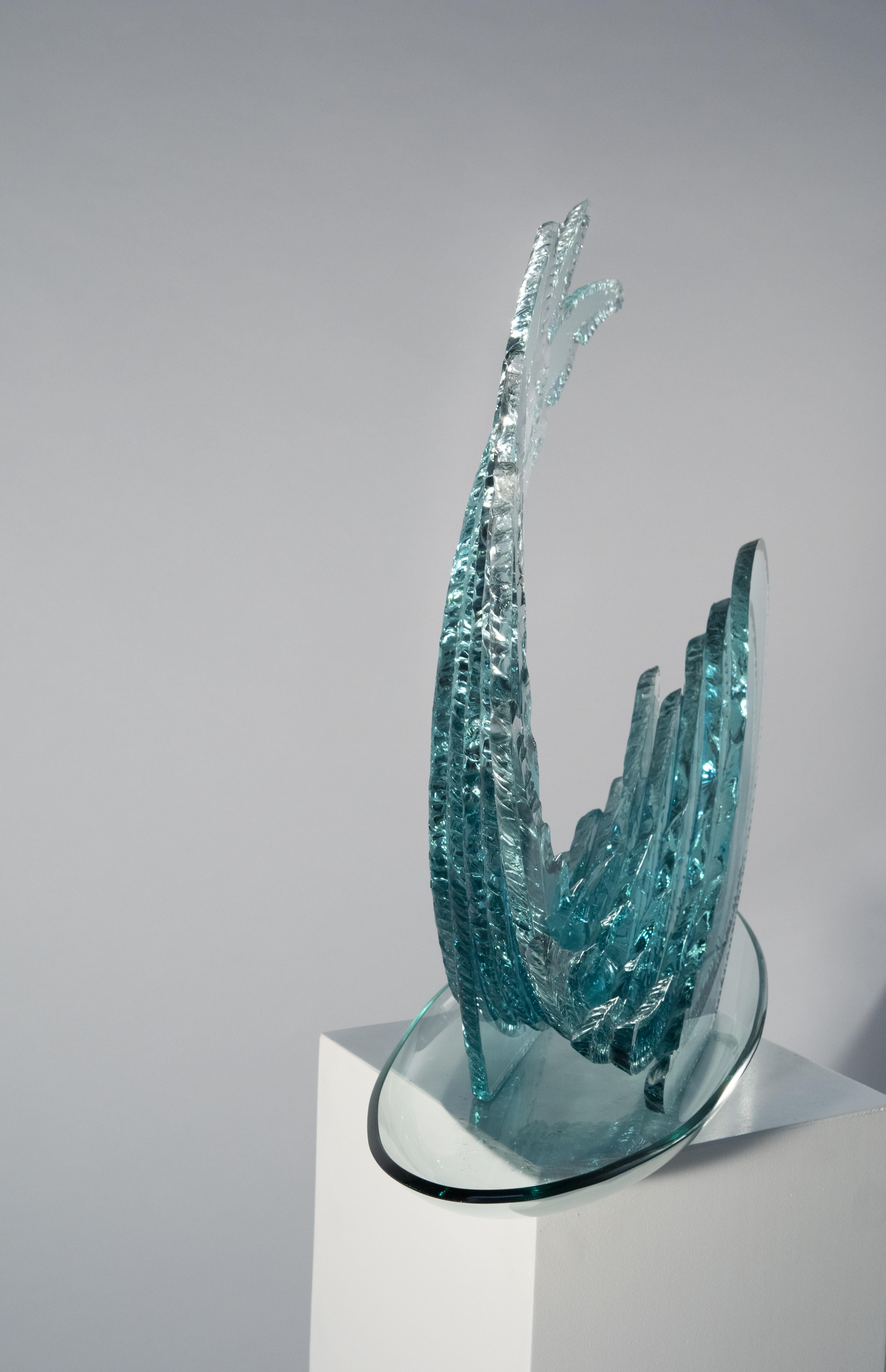 Modern Contemporary 'Wave' Crystal Sculpture Aquamarine Handcrafted by Ghirò Studio For Sale