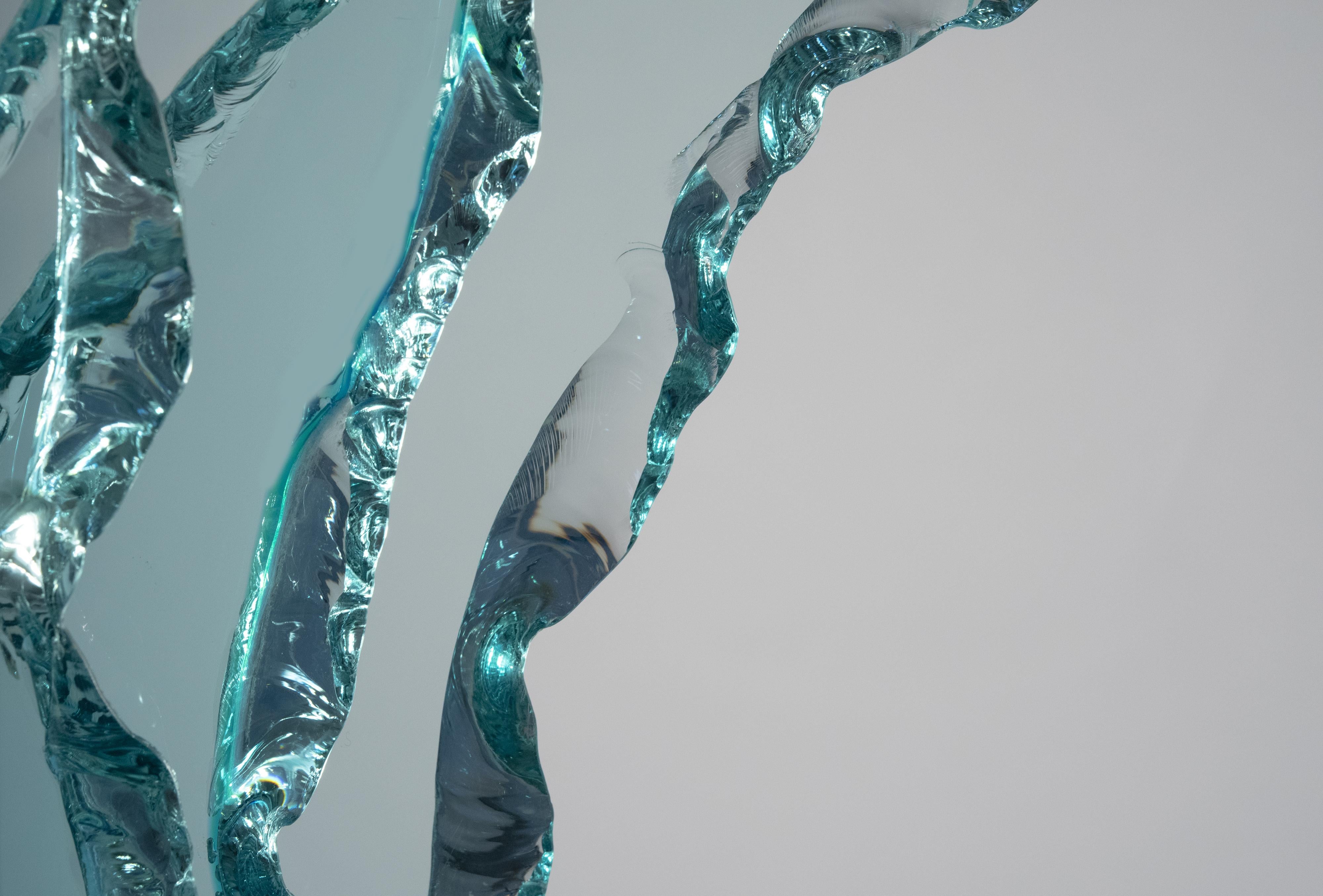 Italian Contemporary 'Wave' Crystal Sculpture Aquamarine Handcrafted by Ghirò Studio For Sale