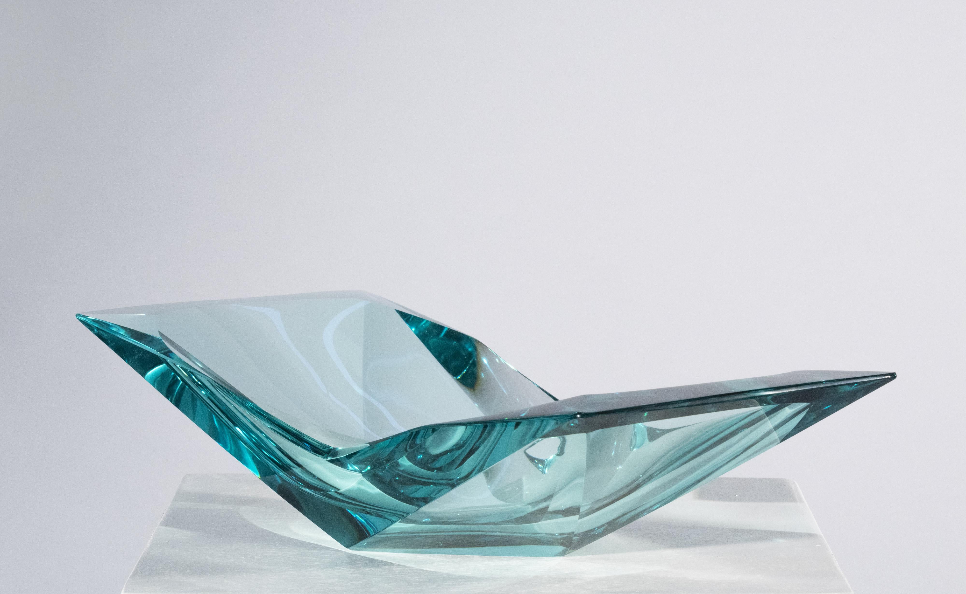 Modern Contemporary 'Papillon' Artistic Crystal Bowl Aquamarine by Ghirò Studio For Sale
