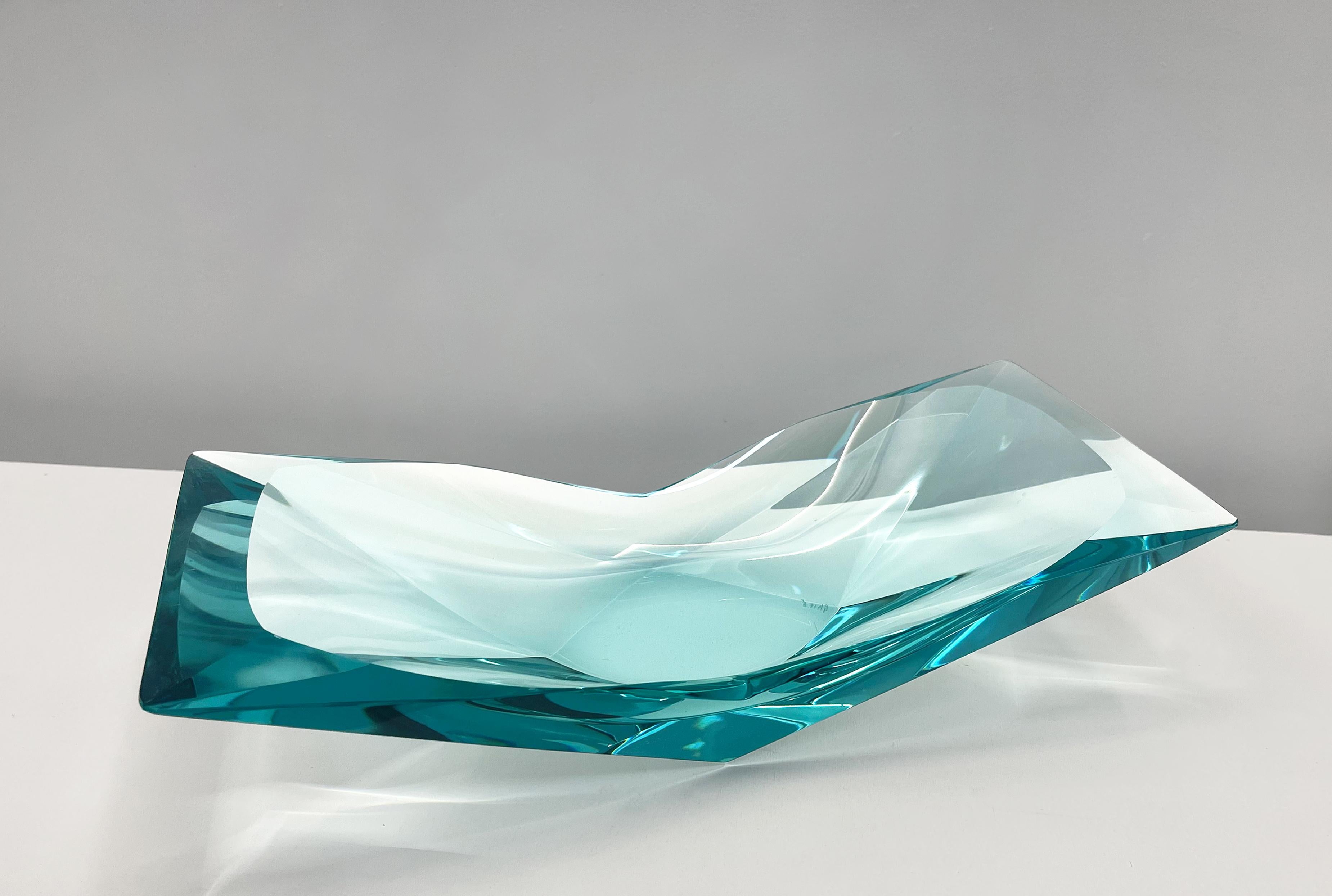Italian Contemporary 'Papillon' Artistic Crystal Bowl Aquamarine by Ghirò Studio For Sale