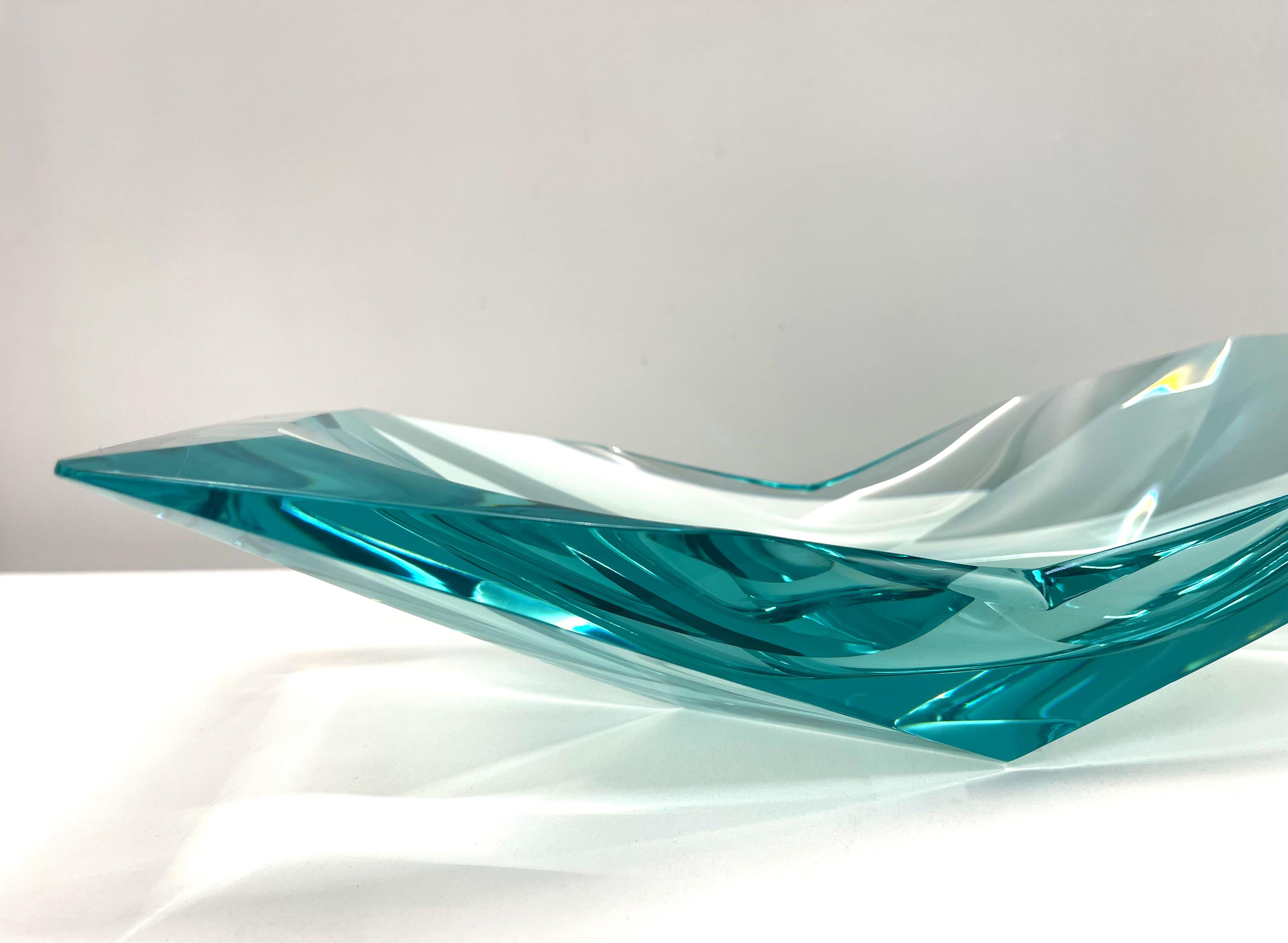 Contemporary 'Papillon' Artistic Crystal Bowl Aquamarine by Ghirò Studio In New Condition For Sale In Pieve Emanuele, Milano