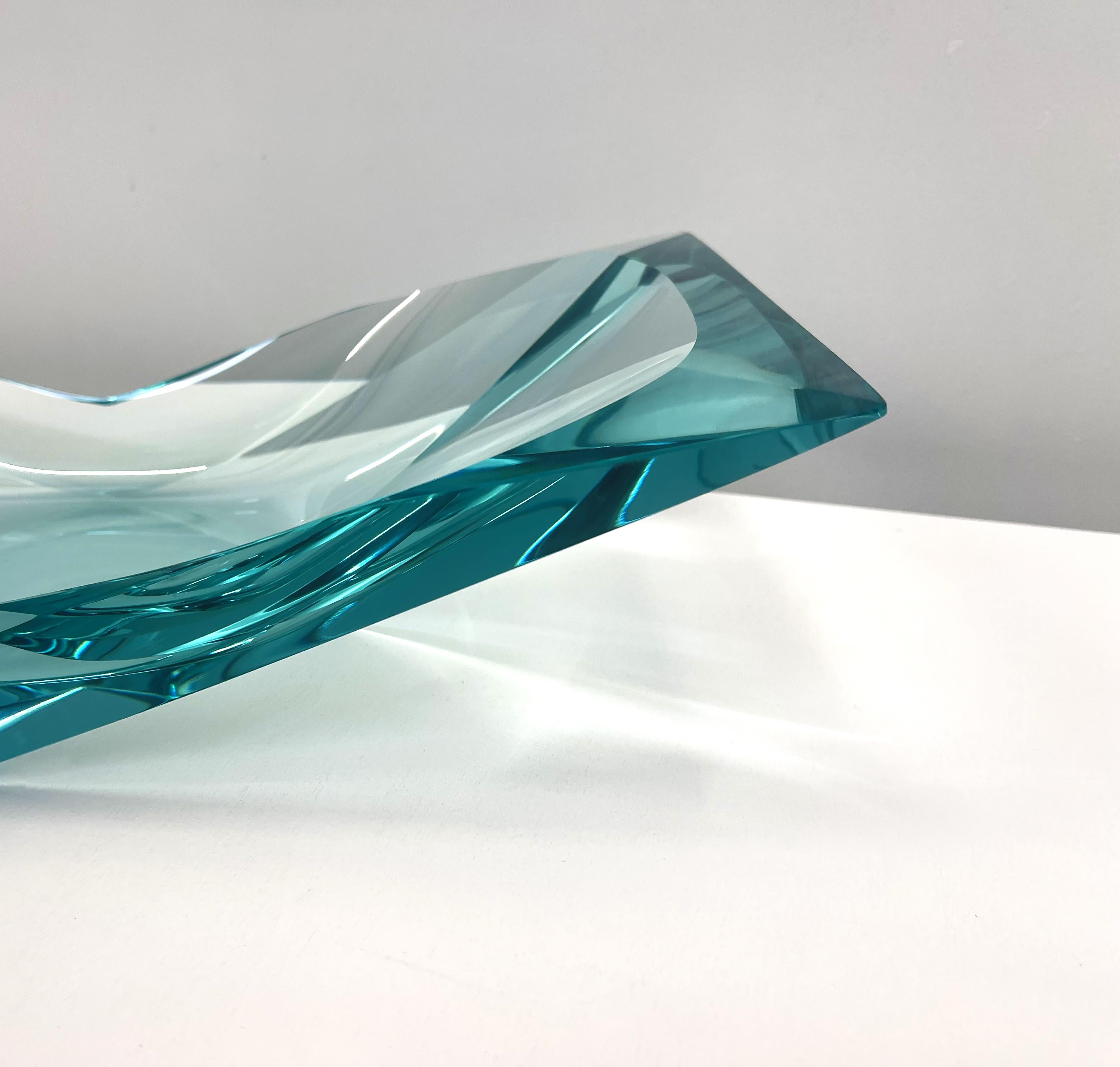Contemporary 'Papillon' Artistic Crystal Bowl Aquamarine by Ghirò Studio For Sale 1