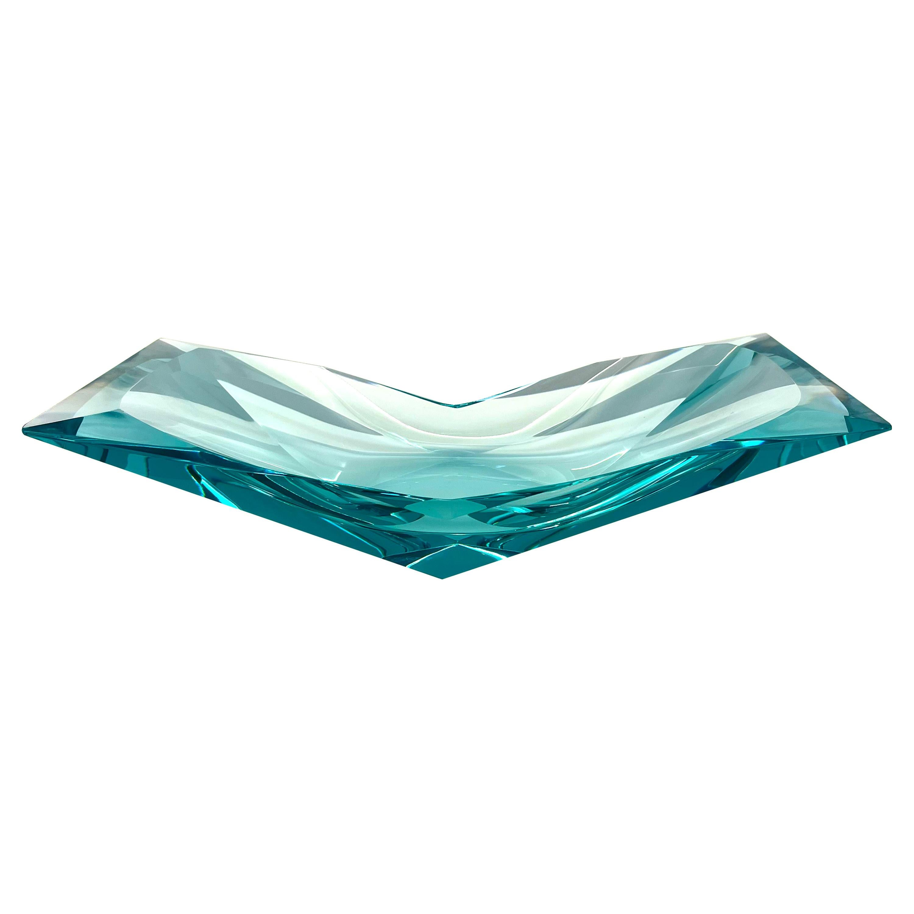 Contemporary 'Papillon' Artistic Crystal Bowl Aquamarine by Ghirò Studio