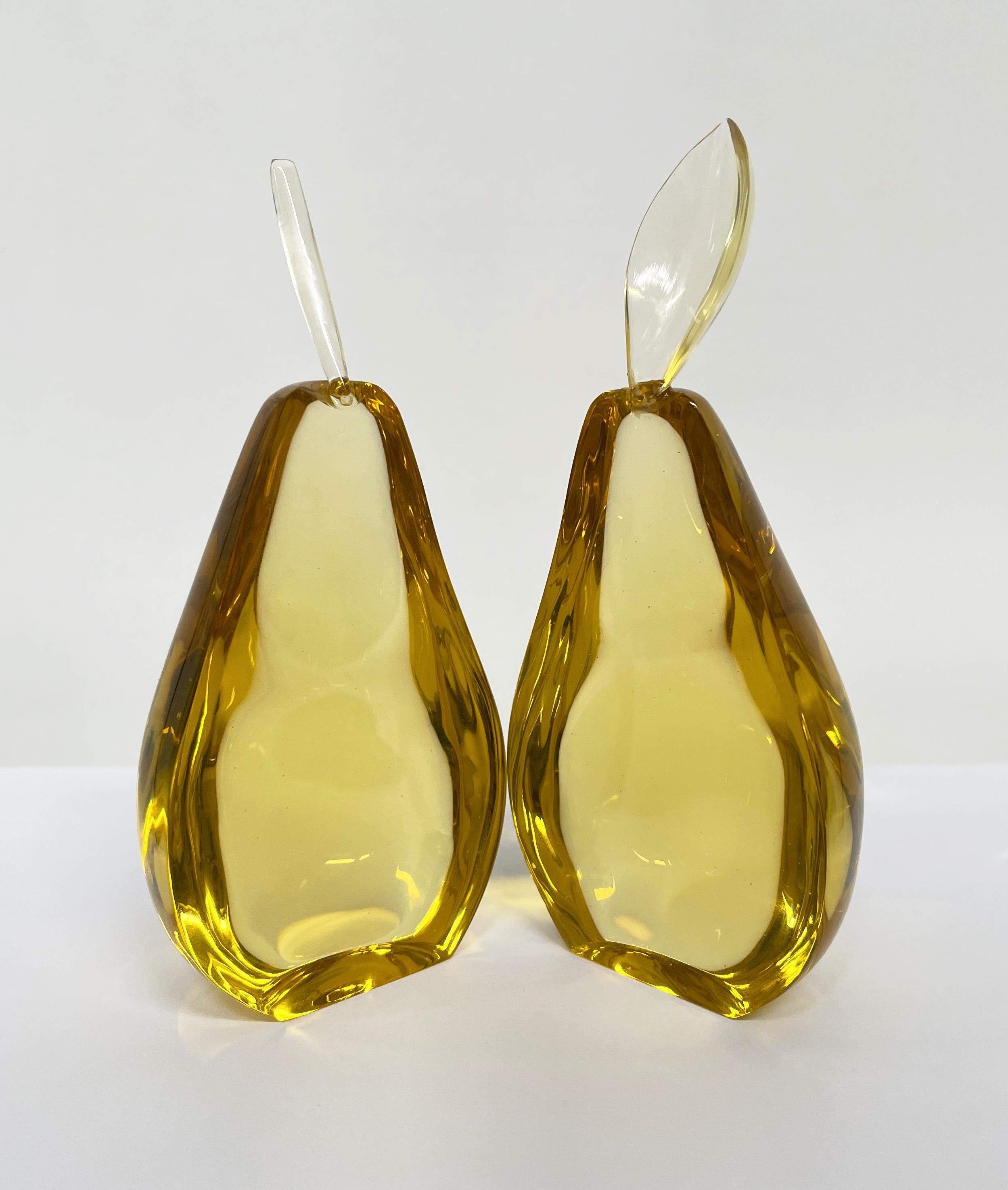 Modern Contemporary 'Pear' Sculpture Amber Yellow Crystal Handcrafted by Ghirò Studio For Sale