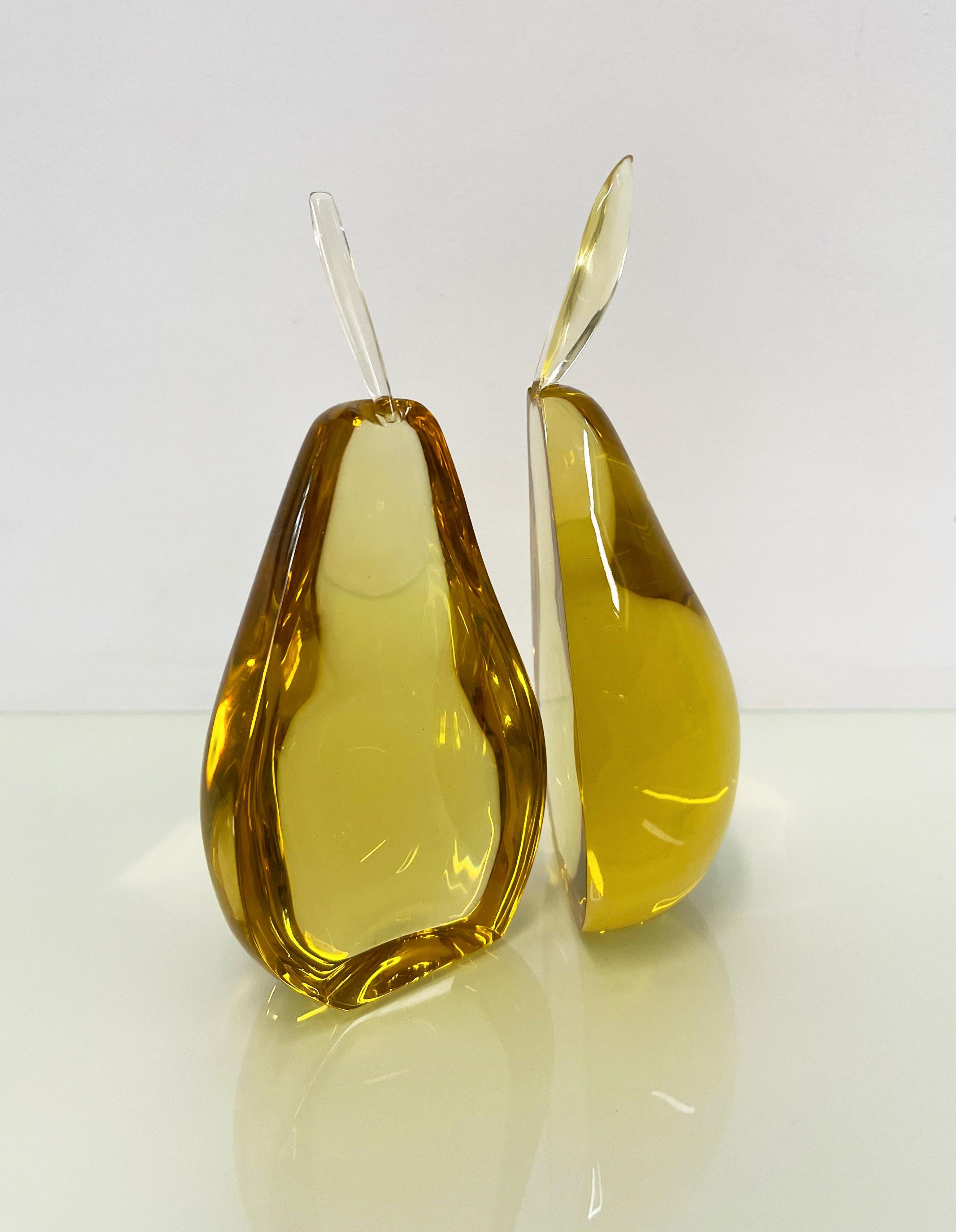 Italian Contemporary 'Pear' Sculpture Amber Yellow Crystal Handcrafted by Ghirò Studio For Sale