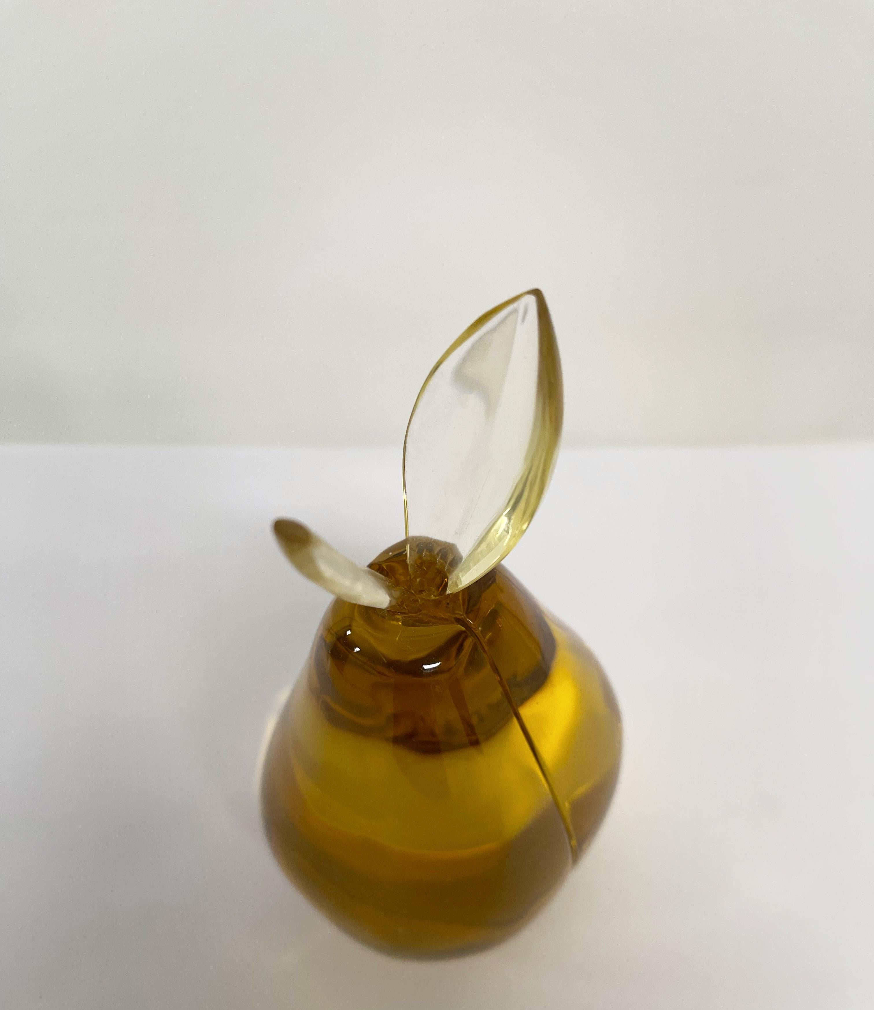 Hand-Crafted Contemporary 'Pear' Sculpture Amber Yellow Crystal Handcrafted by Ghirò Studio For Sale