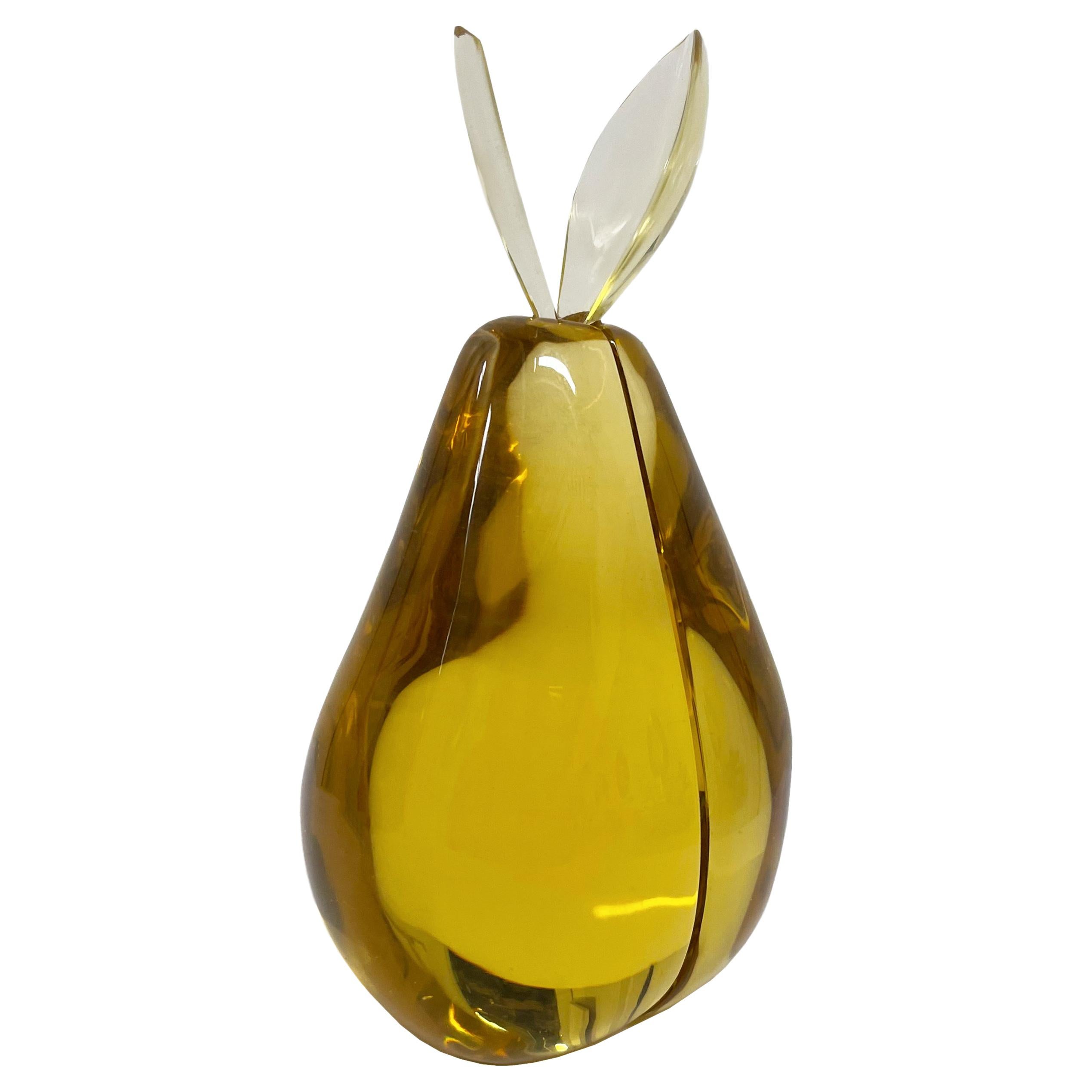 Contemporary 'Pear' Sculpture Amber Yellow Crystal Handcrafted by Ghirò Studio