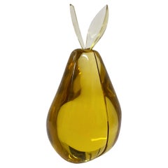 Contemporary 'Pear' Sculpture Amber Yellow Crystal Handcrafted by Ghirò Studio