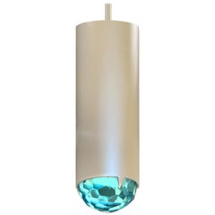 Contemporary Pendant Iridescent Pearly White Brass and Glass Gem by Ghirò Studio