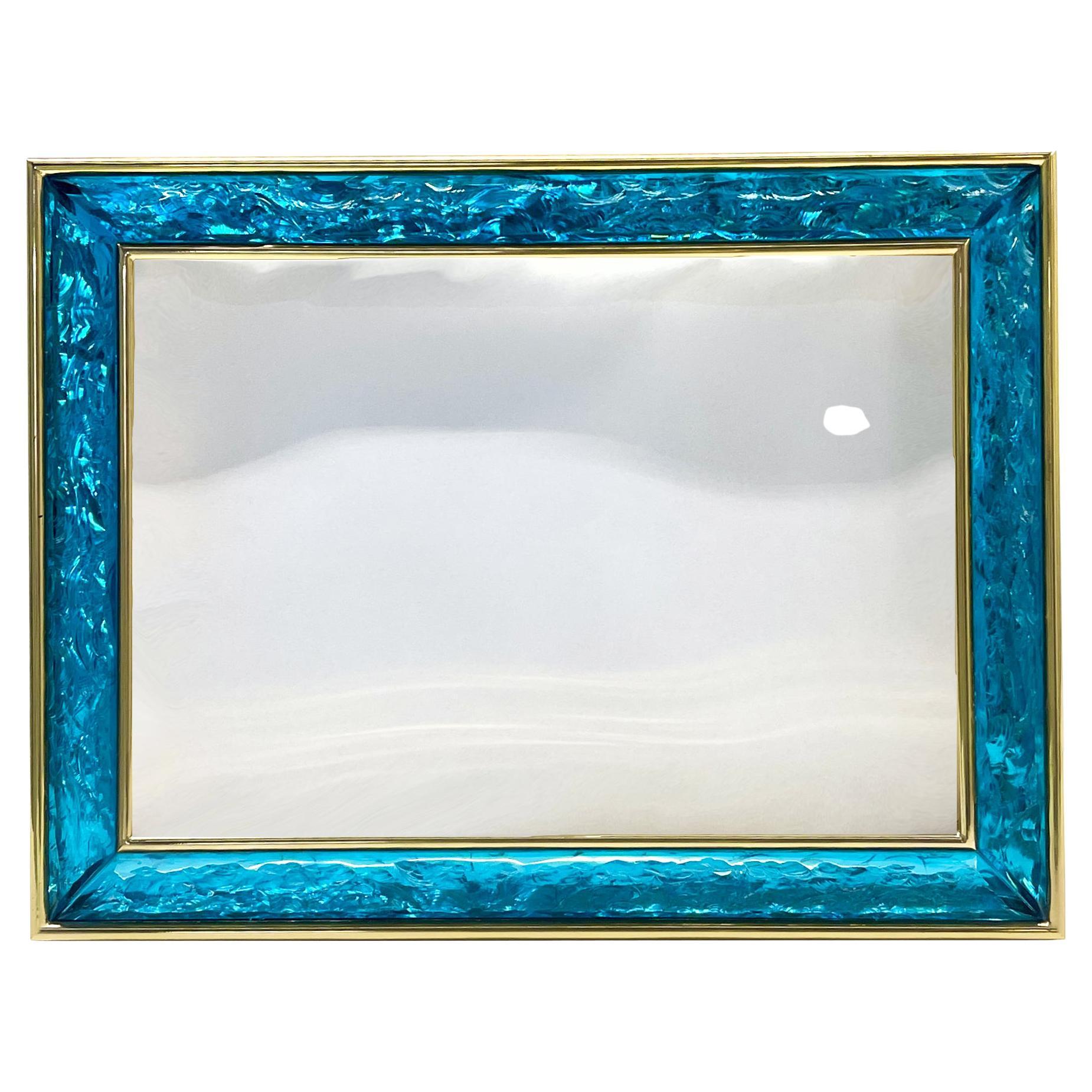 Contemporary Picture Frame Handmade Blue Crystal, Brass and Gold by Ghirò Studio