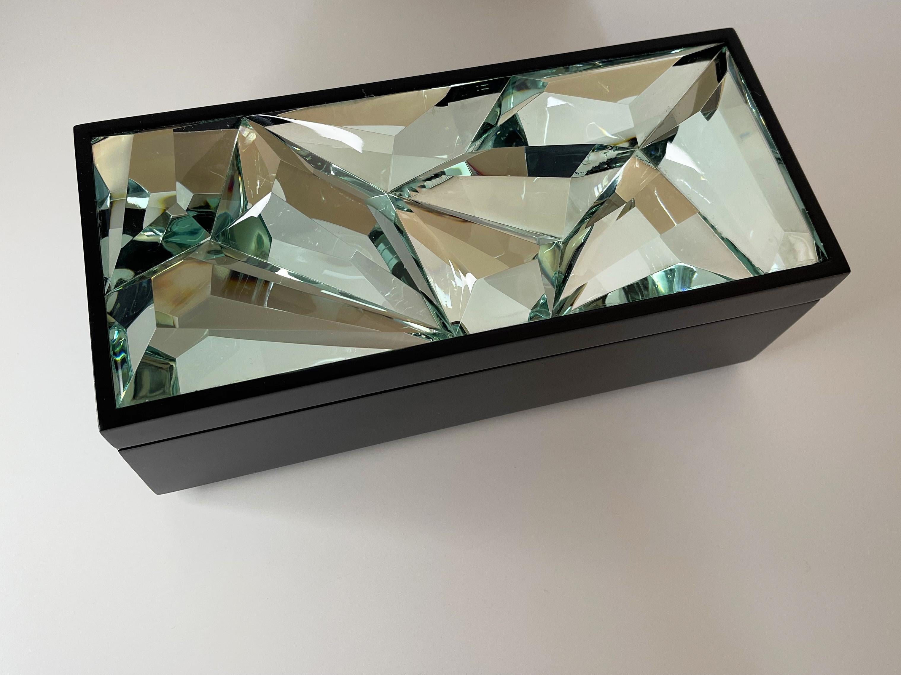 Italian Contemporary 'Pixel' Jewelry Box Handmade Black Wood and Glass by Ghirò Studio For Sale