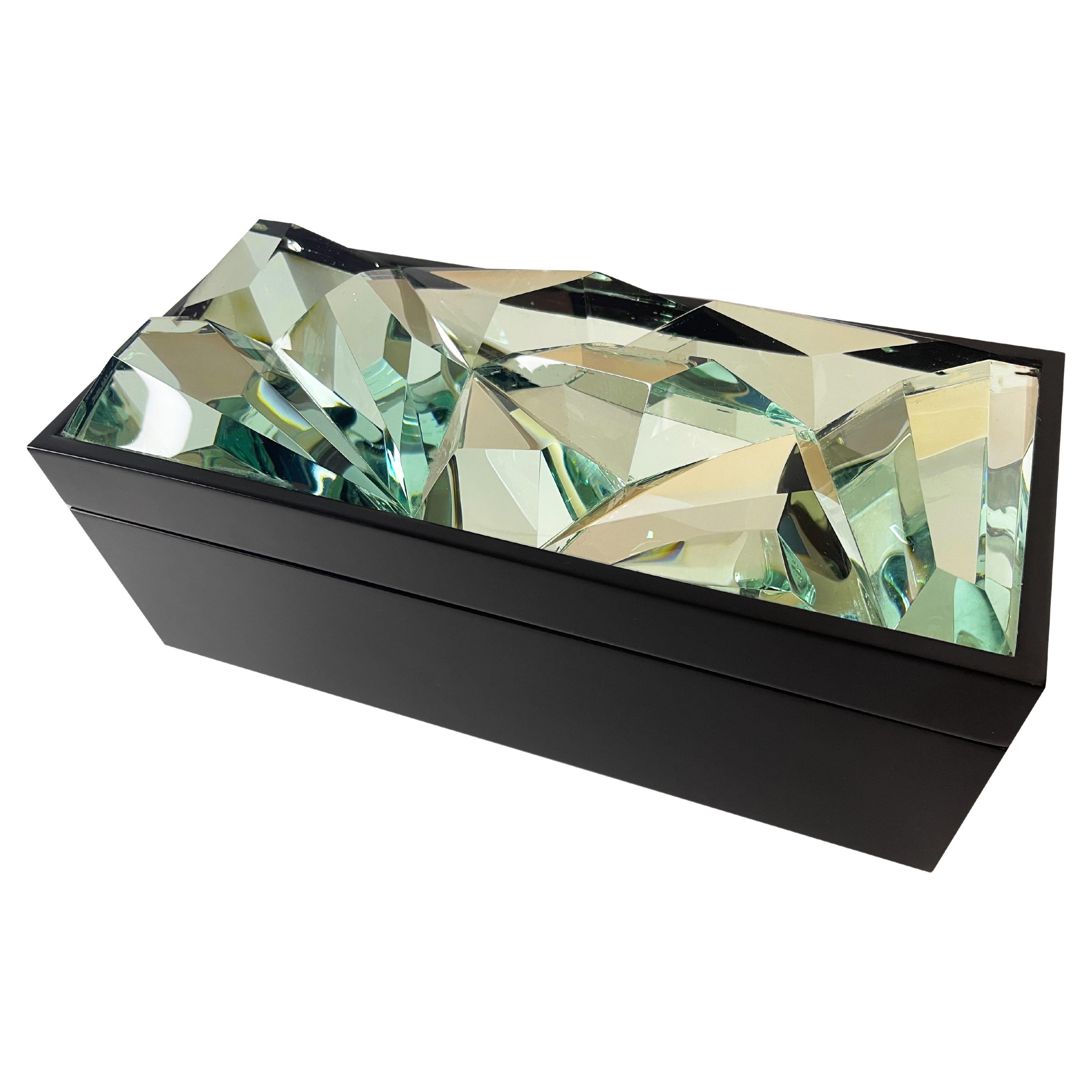 Contemporary 'Pixel' Jewelry Box Handmade Black Wood and Glass by Ghirò Studio For Sale